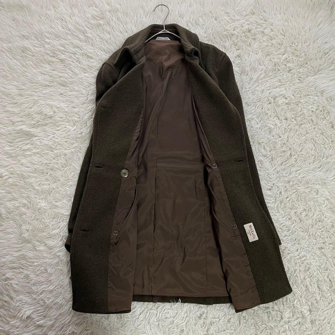 【美品】マックスマーラ ロングウールコート ヘリボーン ツイード ダブル L