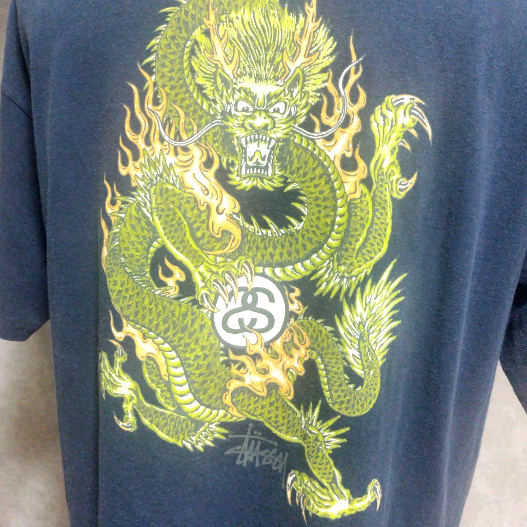 OLD STUSSY Tシャツ　90s　ドラゴン　龍　紺タグ　希少　XLサイズ