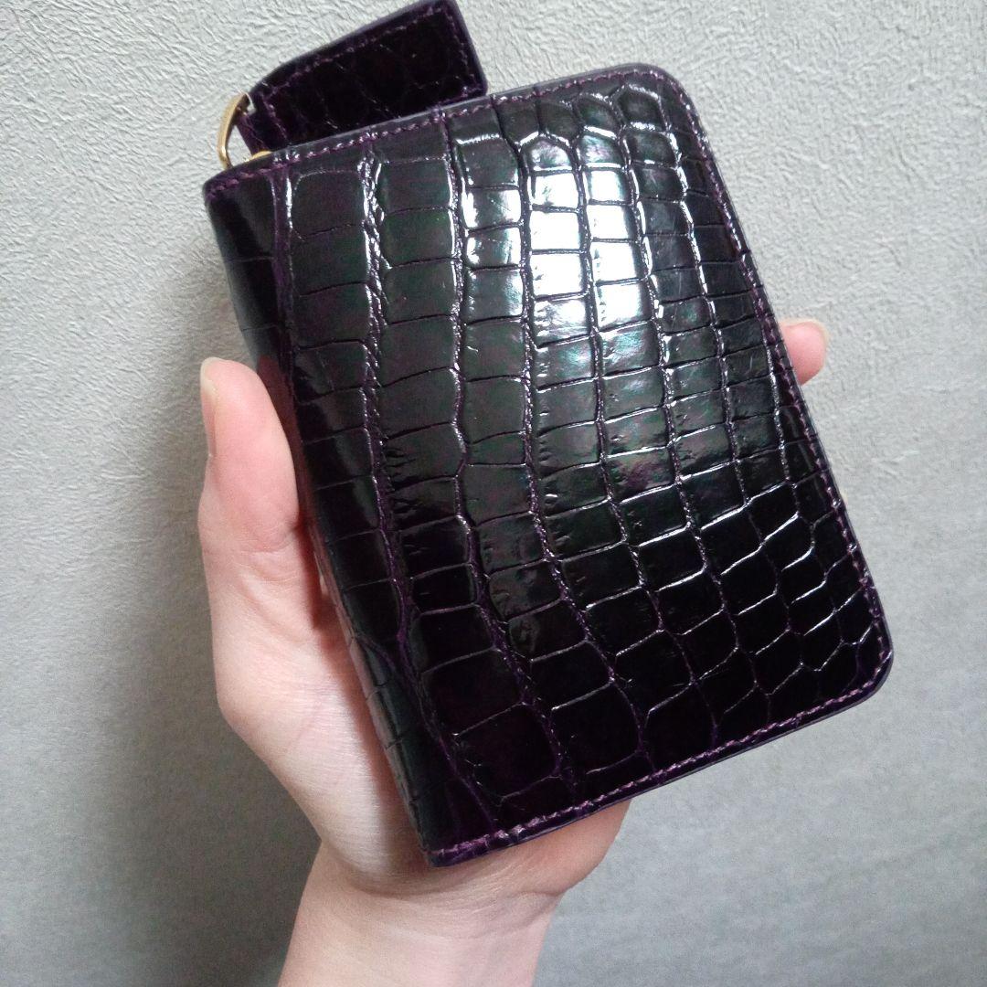 三京商会　クロコダイル　2つ折り財布　ミドルウォレット　パープル
