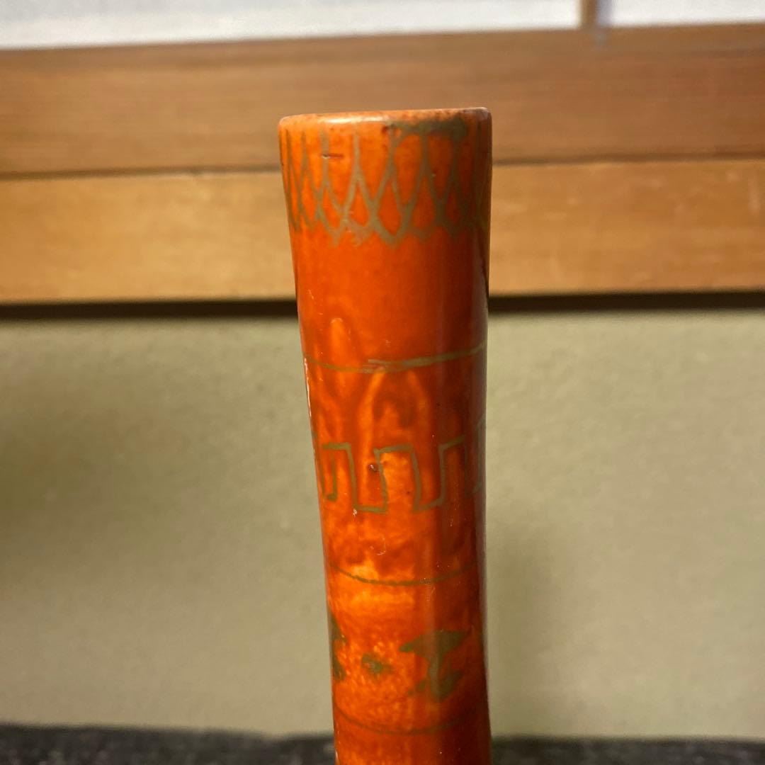 赤絵九谷鶴首花瓶24cm9cm