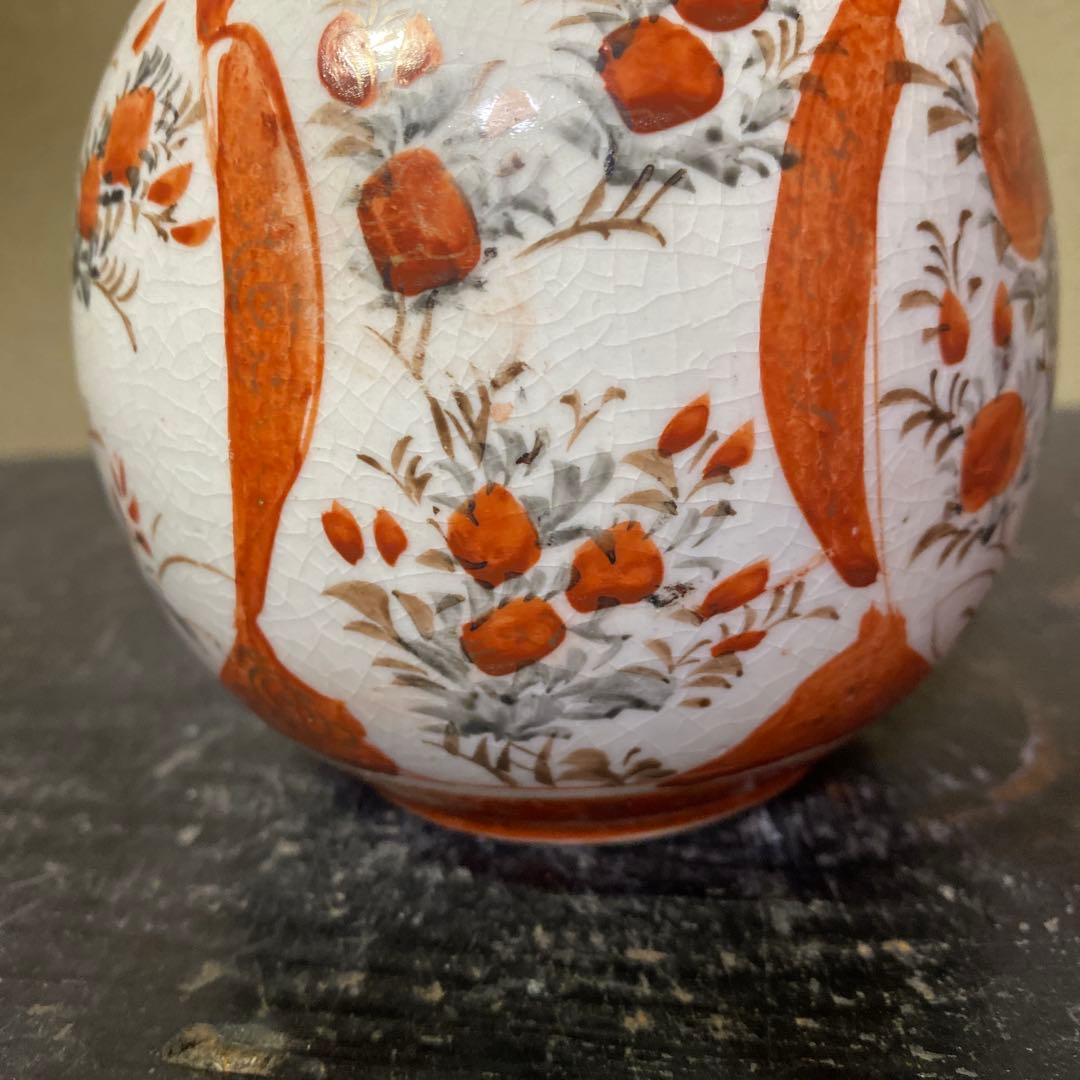 赤絵九谷鶴首花瓶24cm9cm