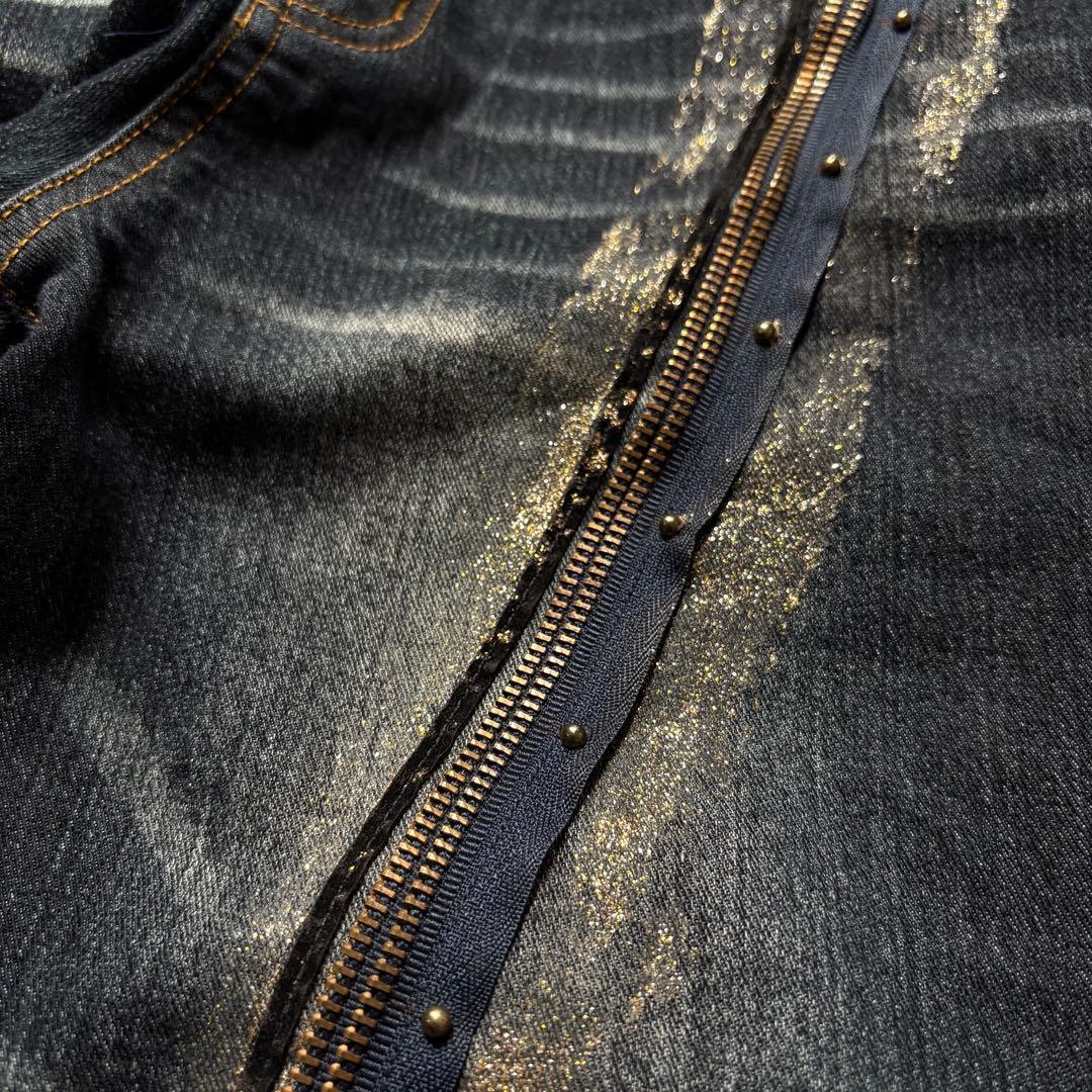 パンツ 00s flare denim pants zip glitter y2k
