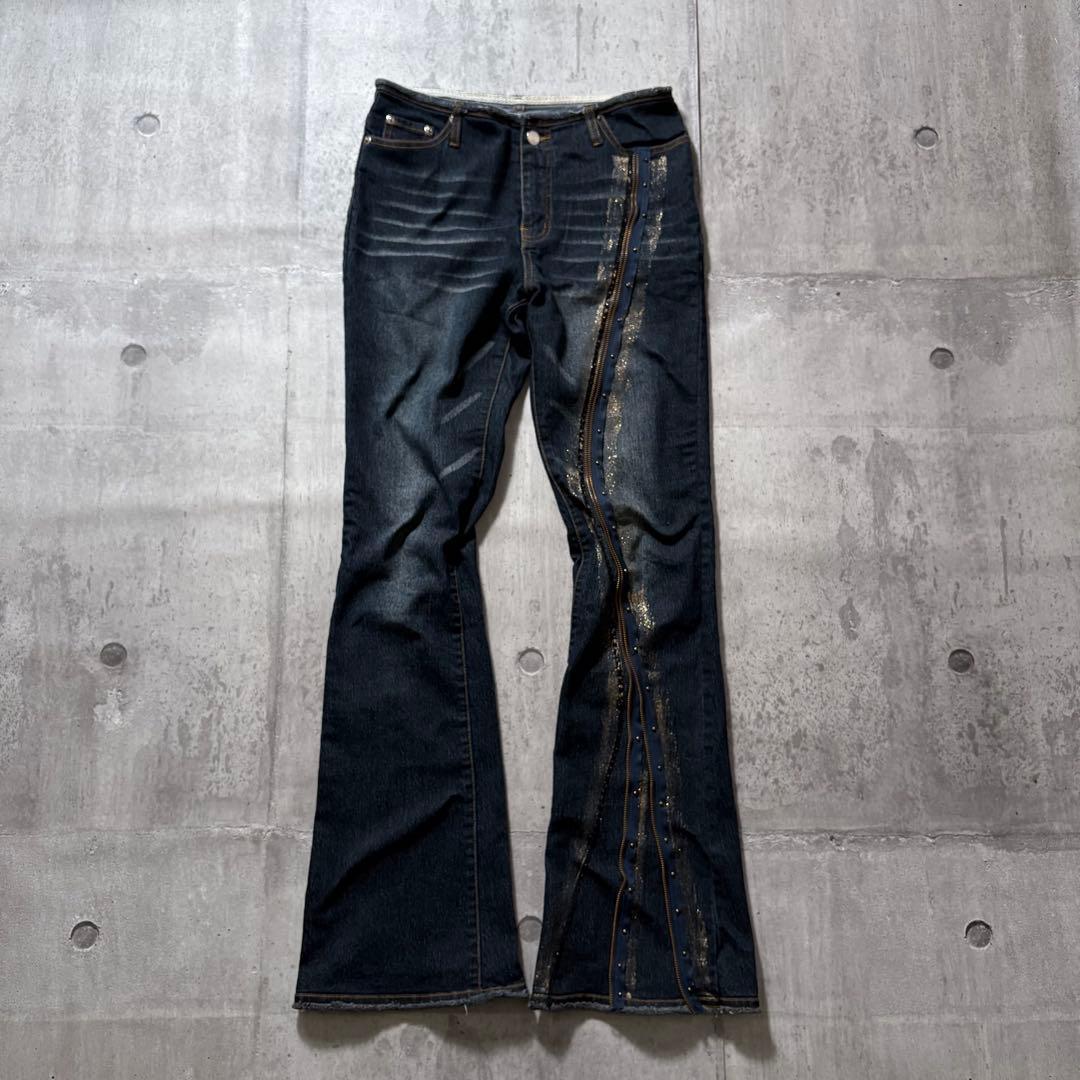 パンツ 00s flare denim pants zip glitter y2k