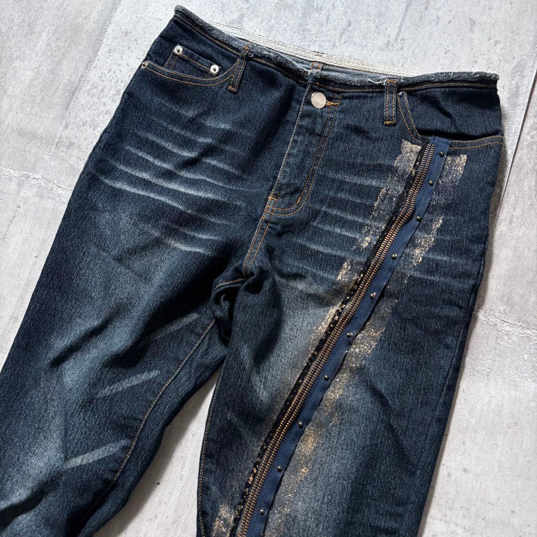 パンツ 00s flare denim pants zip glitter y2k