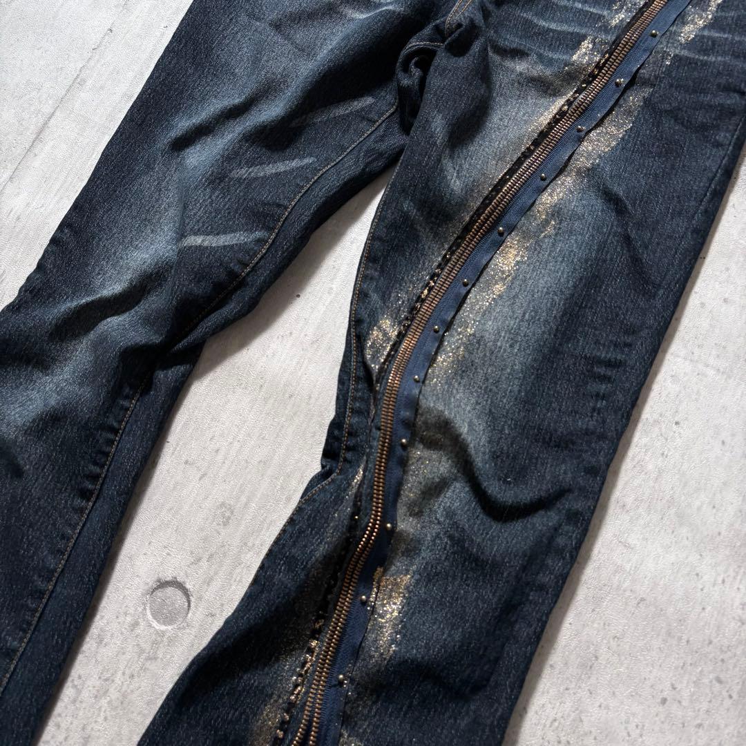 パンツ 00s flare denim pants zip glitter y2k