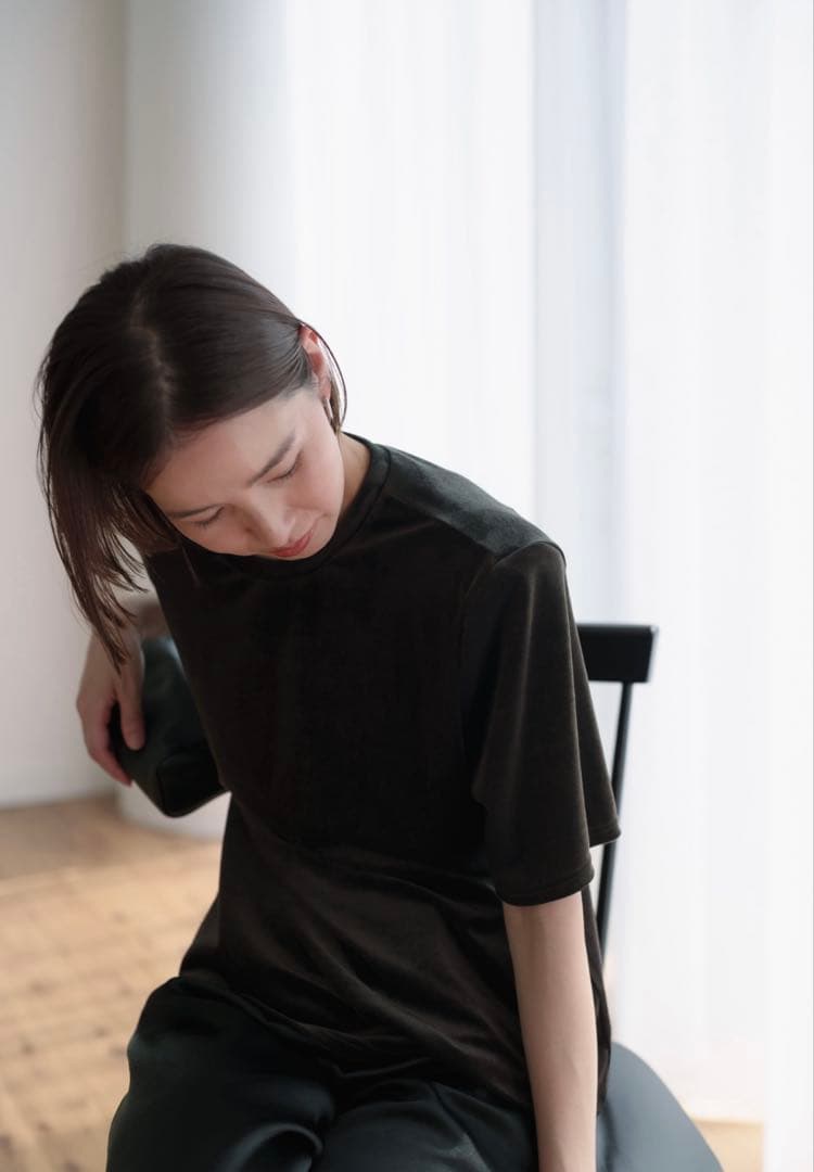 トップス roughlowVELOUR SHOULDERTEE(CHARCOALBROWN