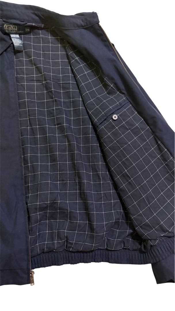 美品ポロバイラルフローレン スイングトップ L ネイビー 裏地チェック