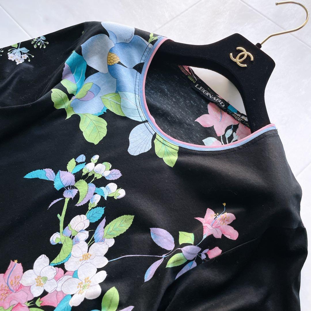 美品✨LEONARD レオナール 半袖カットソー 花柄 トリム コットン L
