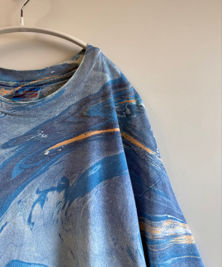80s 90s usa製 Hanes マーブリング Tシャツ ブルー toro