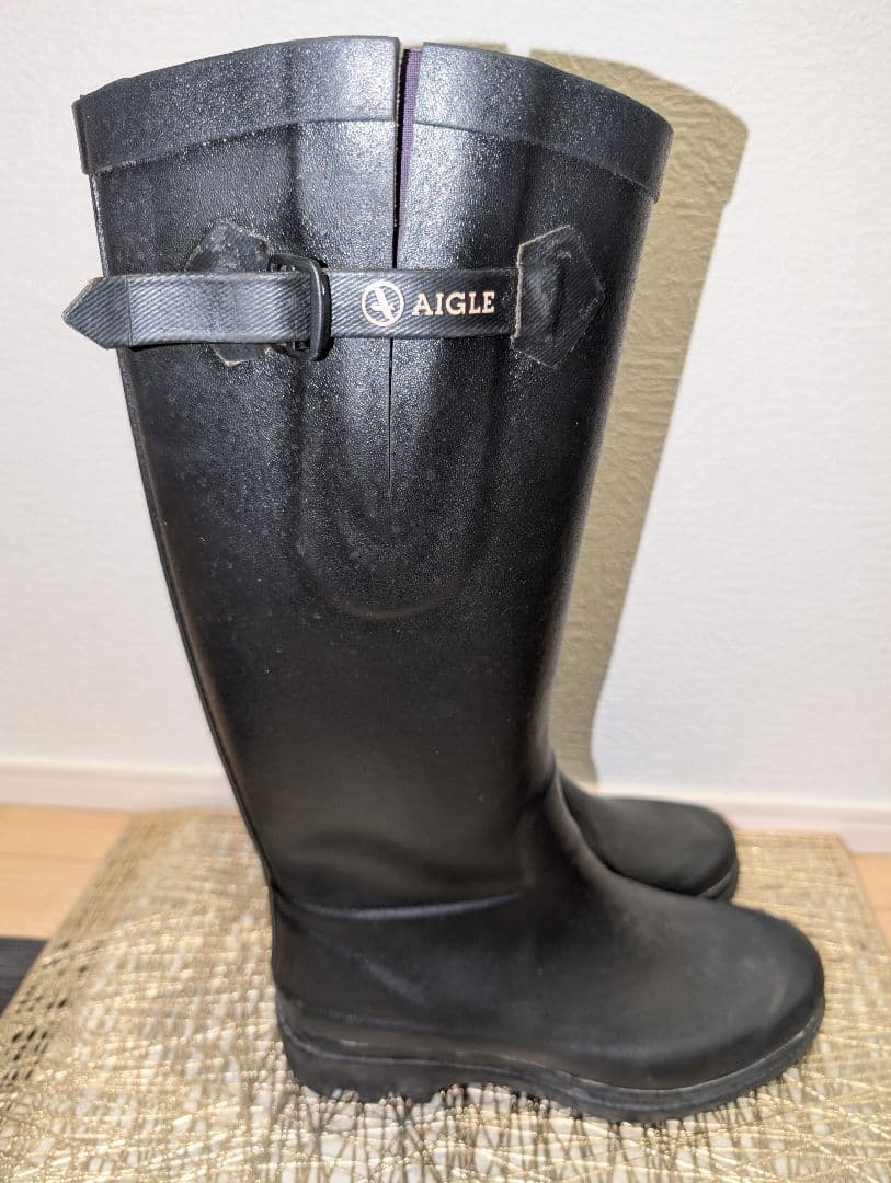 AIGLE レインブーツ アウトドア 長靴 黒 レディース 38サイズ【中古】