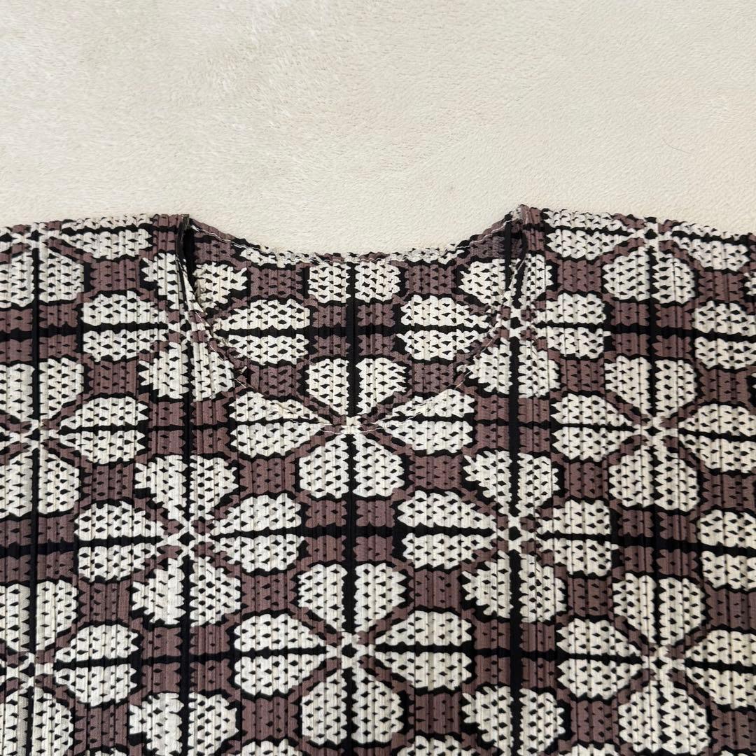 美品✨PLEATS PLEASE プリーツ　クローバー　オーバーサイズ　半袖　茶