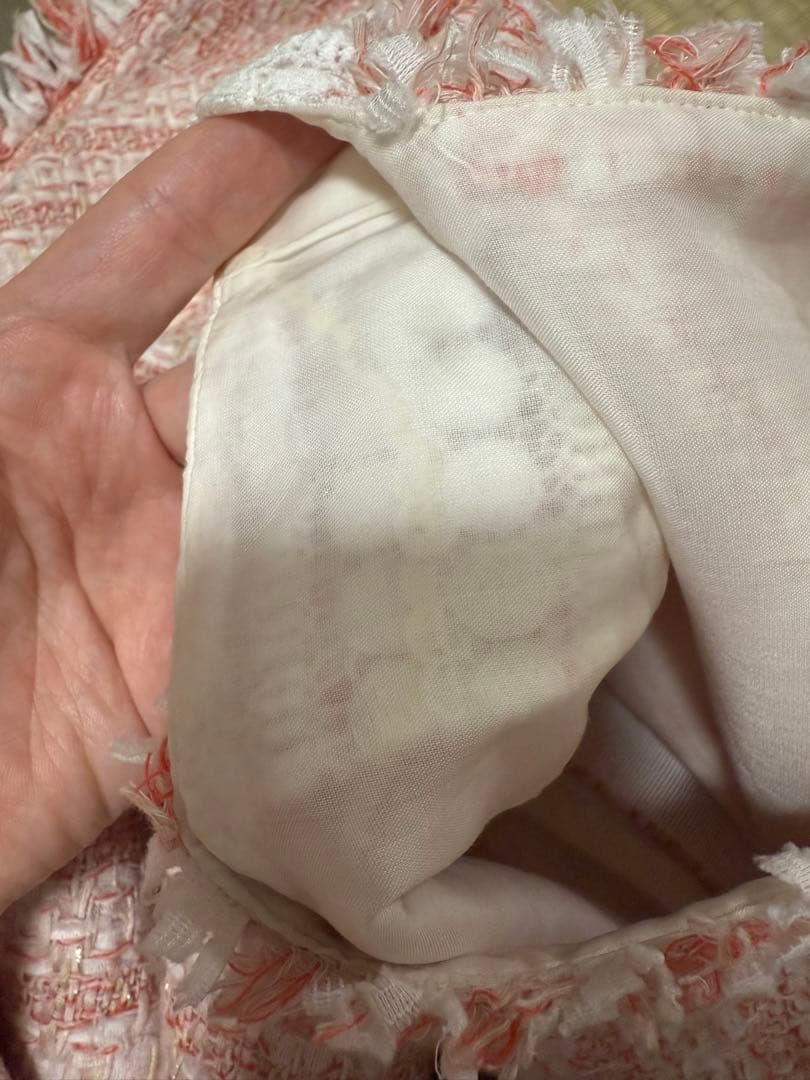 美品 Rene ツイードワンピース ピンク 38 ブローチ付き