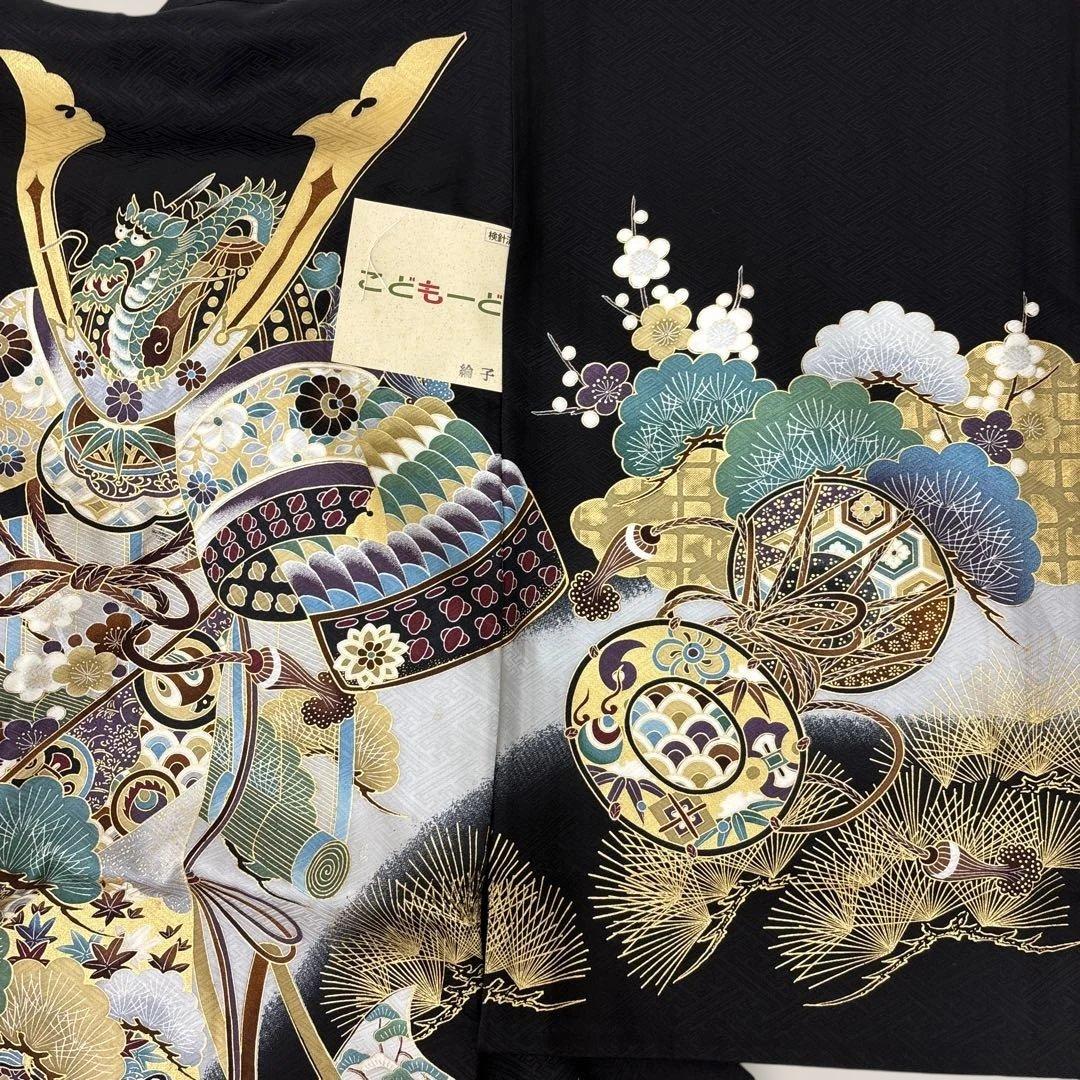 新品「最高級品」男子正絹産着祝着京友禅豪華多色本金加工染、特選大将兜龍に祝熨斗文