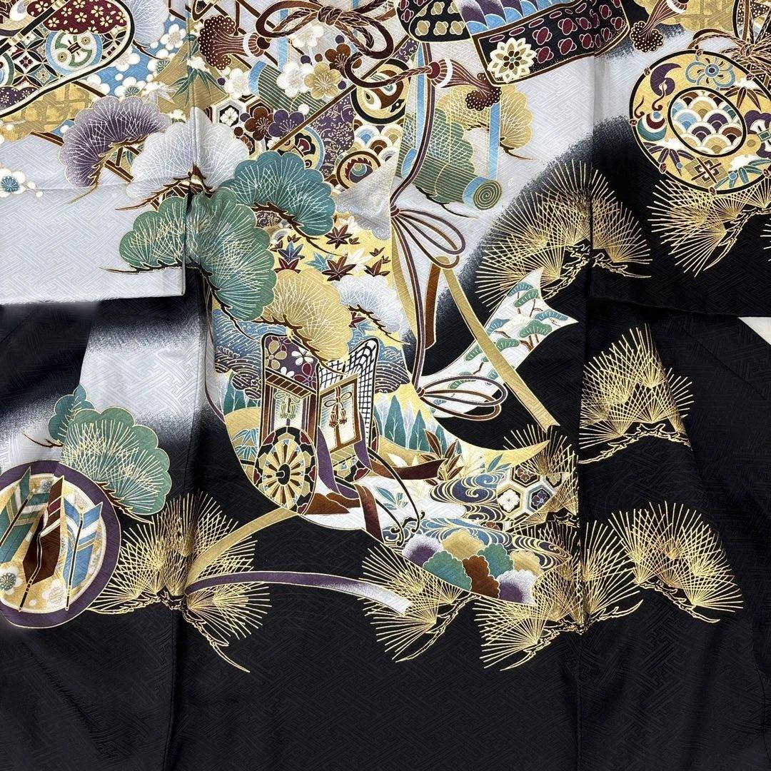 新品「最高級品」男子正絹産着祝着京友禅豪華多色本金加工染、特選大将兜龍に祝熨斗文