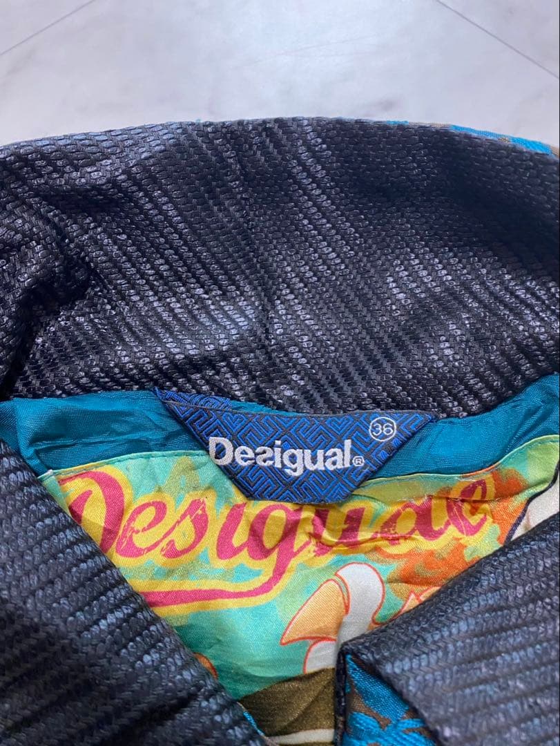 Desigual デシグアル　総柄　異素材切り替え　コート　ジャガード　刺繍