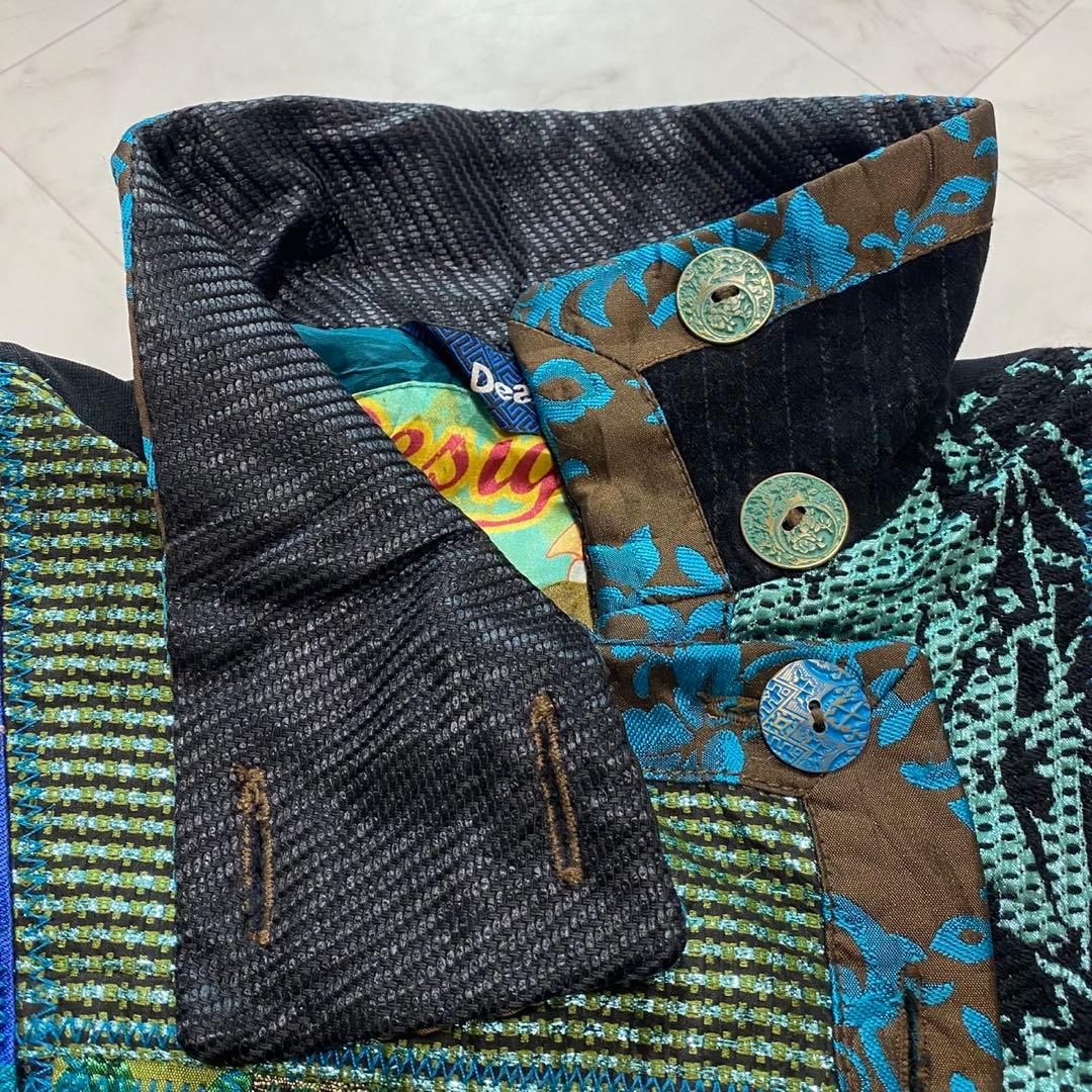Desigual デシグアル　総柄　異素材切り替え　コート　ジャガード　刺繍