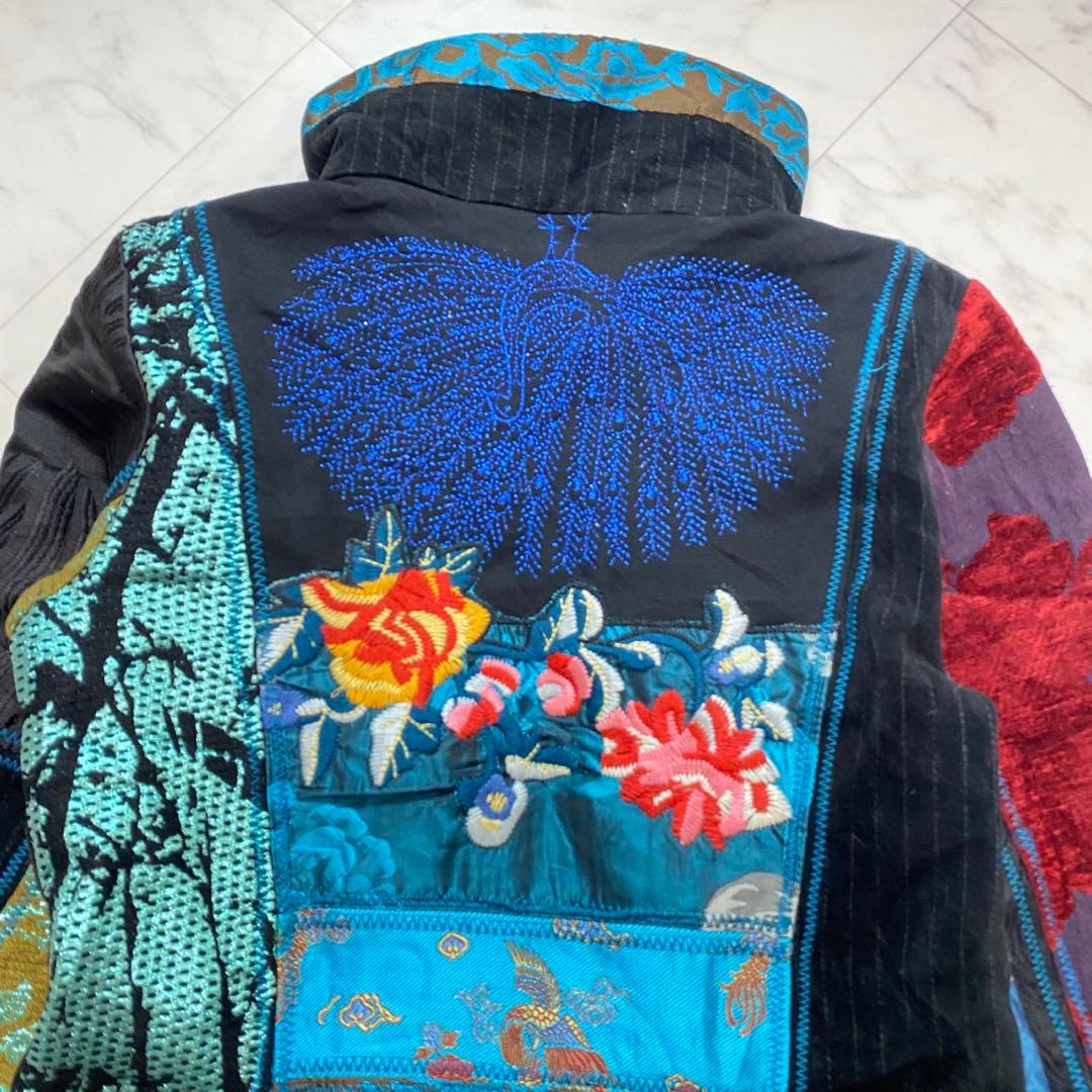 Desigual デシグアル　総柄　異素材切り替え　コート　ジャガード　刺繍
