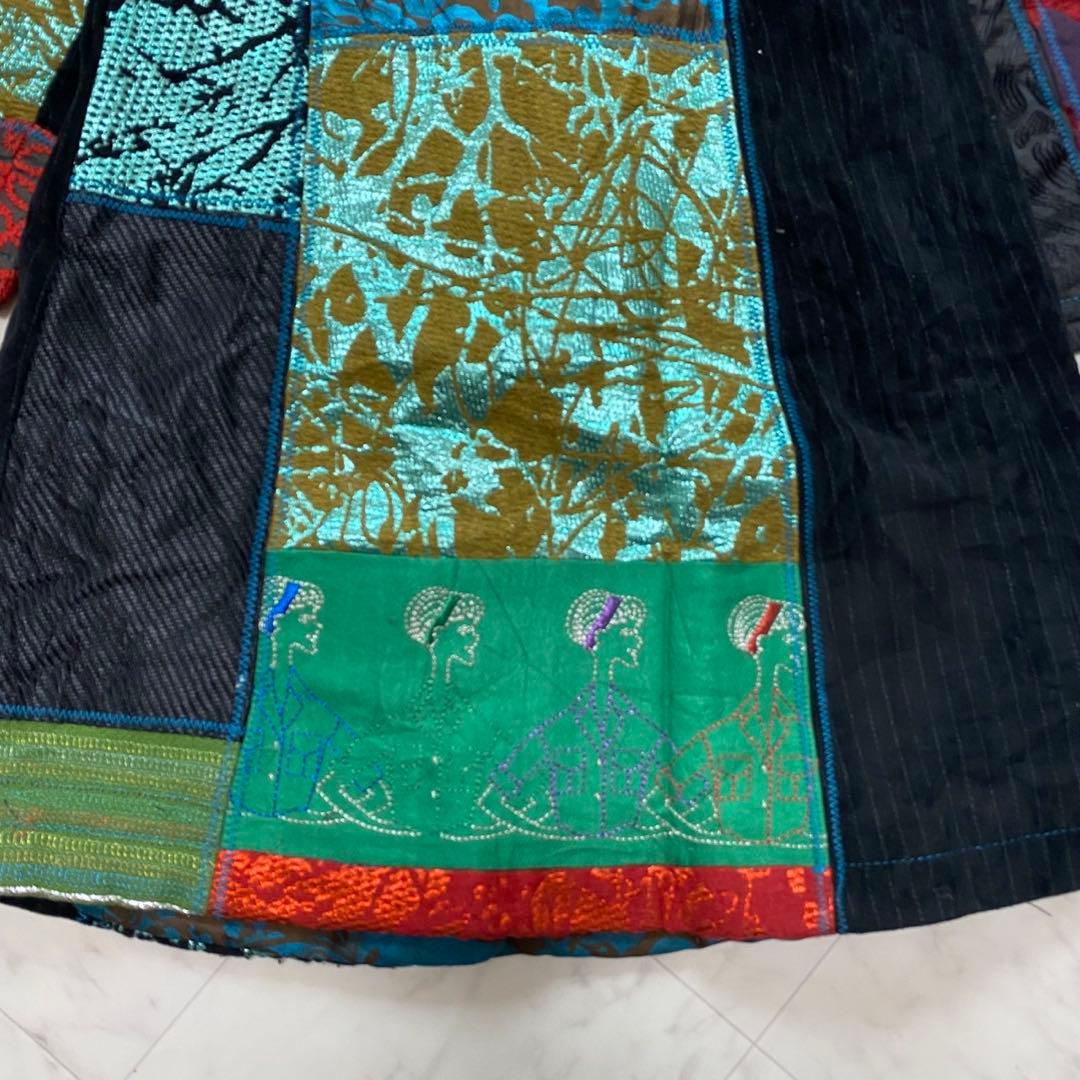 Desigual デシグアル　総柄　異素材切り替え　コート　ジャガード　刺繍