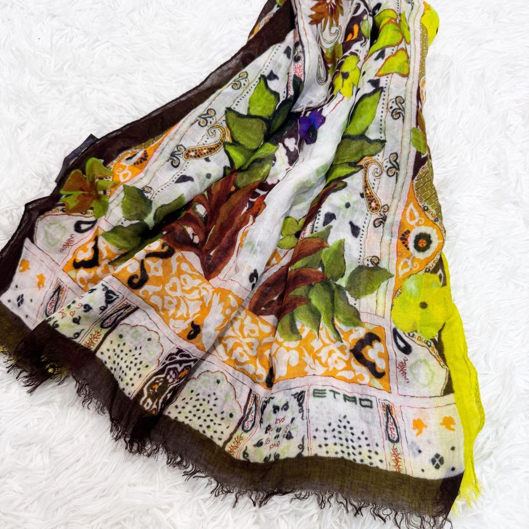 超美品✨ETRO ストール　ボタニカル　ペイズリー　レーヨン　リネン　大判