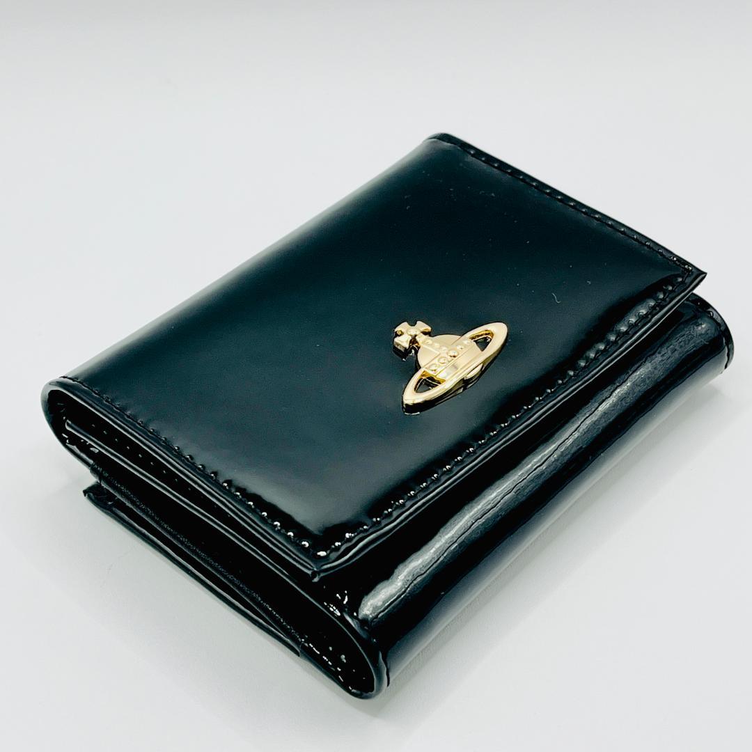 こにち様 Vivienne Westwood がま口 折財布 黒 エナメル