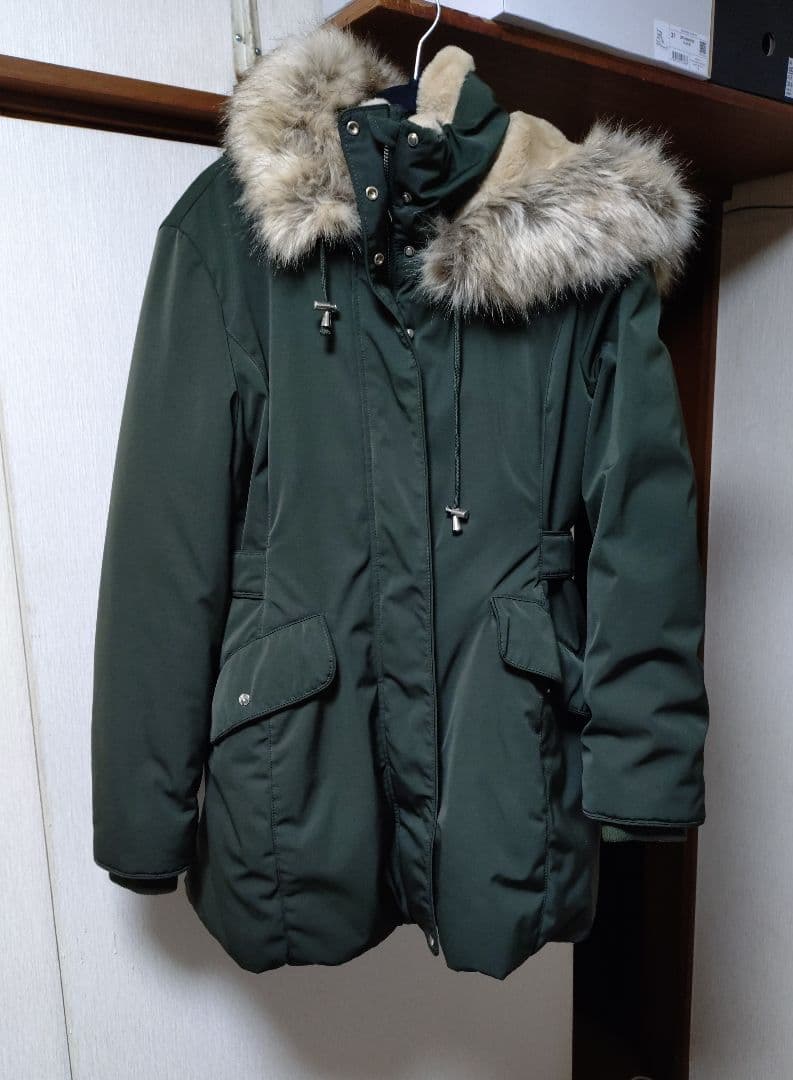 ZARA ファー付きモッズコート カーキ Lサイズ 綺麗目・Aライン