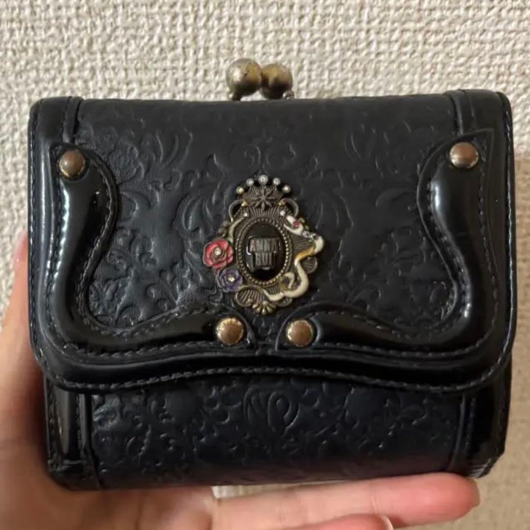 c*︎様 ANNA SUI アナスイ セルパン 三つ折り財布 がま口 黒 本革