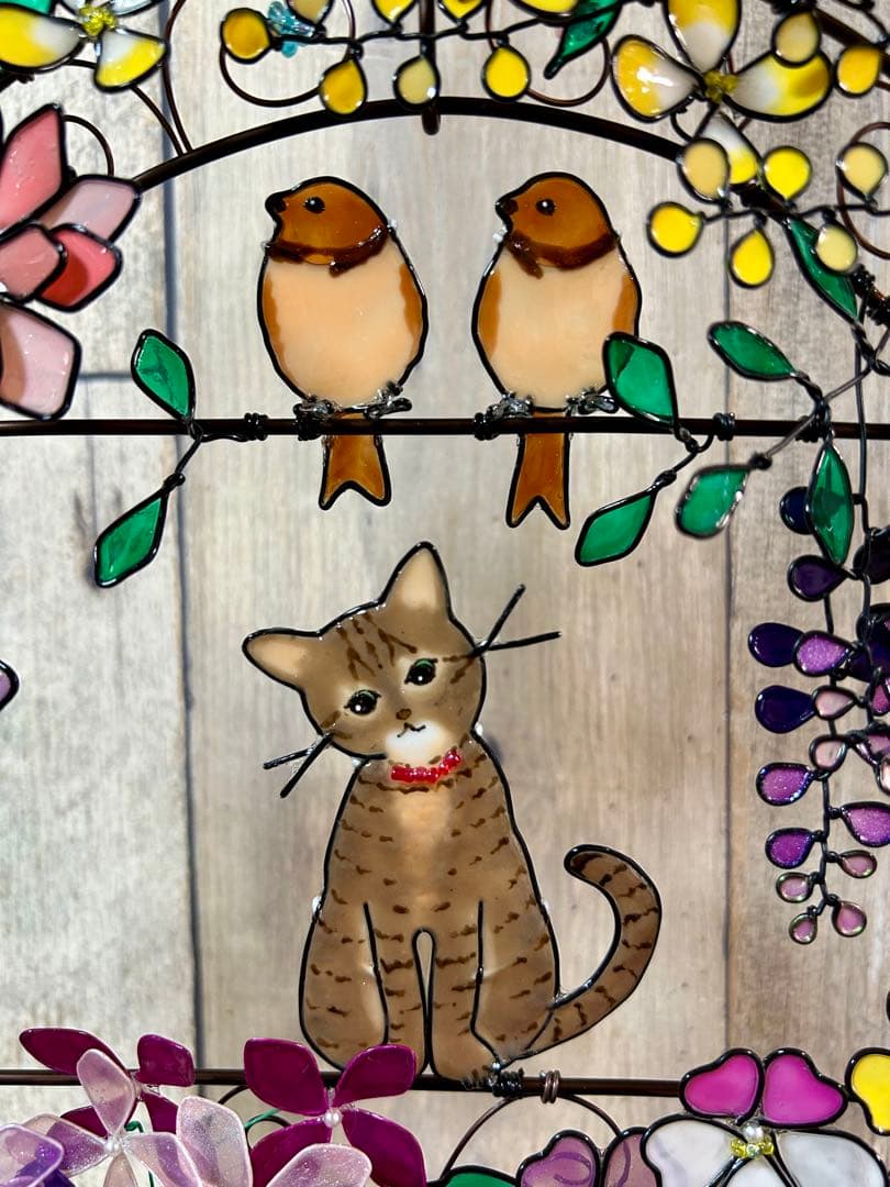 ぽん「紫陽花とビオラ」「ネモフィラとシュガーバイン」~キジトラ猫