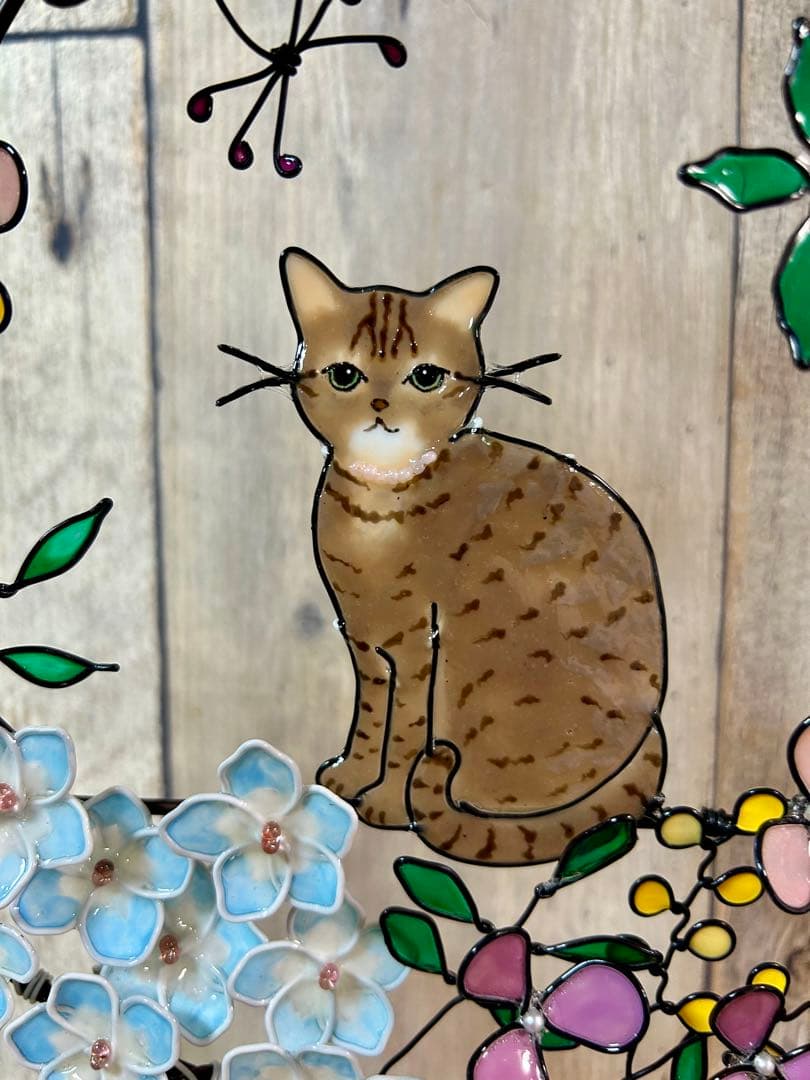 ぽん「紫陽花とビオラ」「ネモフィラとシュガーバイン」~キジトラ猫