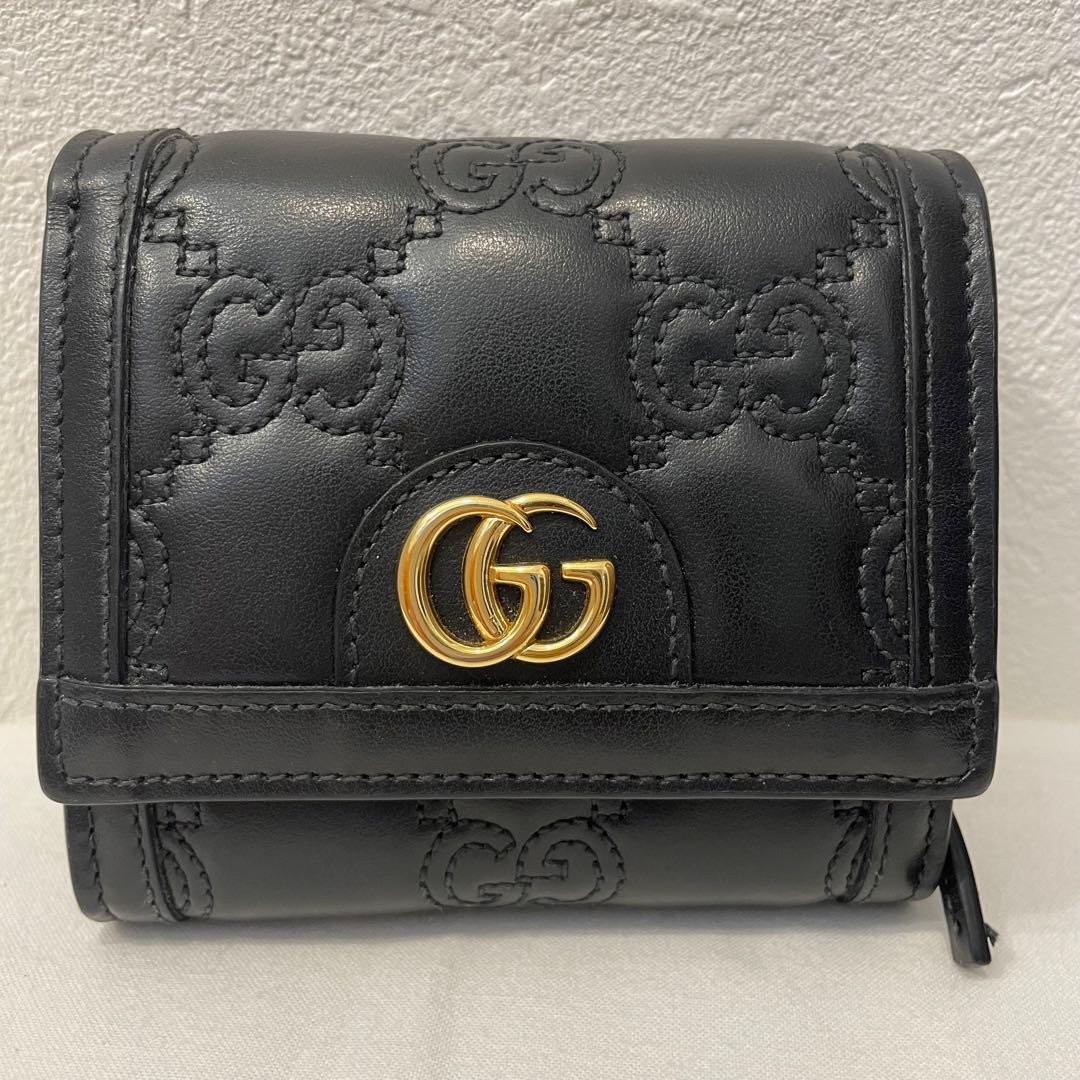 GUCCI/グッチ/三つ折り財布/ブラック/レザー/本革/コンパクト/箱・袋付き