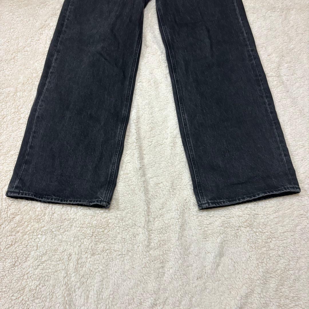 【美品】moussy クロスウエスト ワイドストレートデニム 黒 ブラック 0