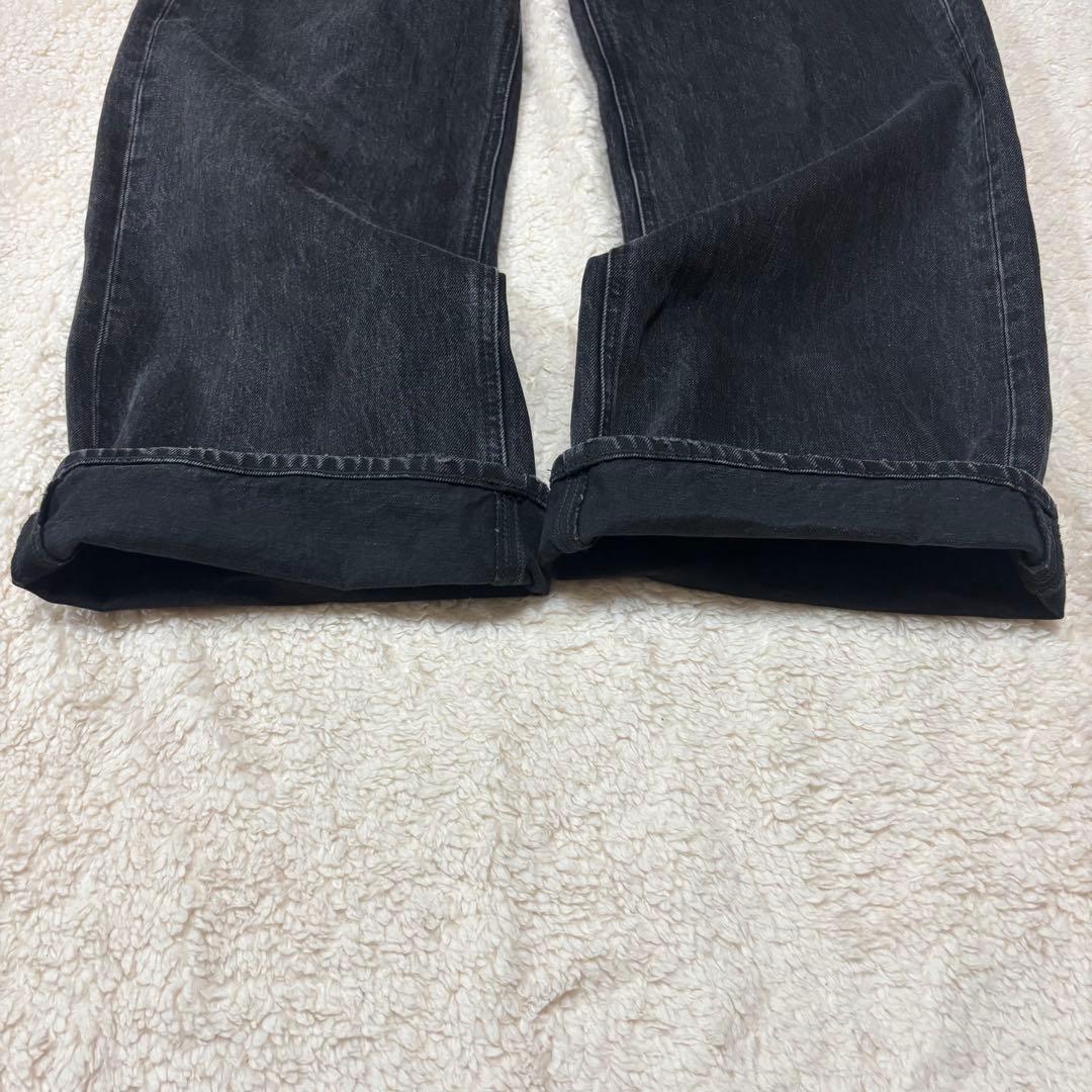 【美品】moussy クロスウエスト ワイドストレートデニム 黒 ブラック 0