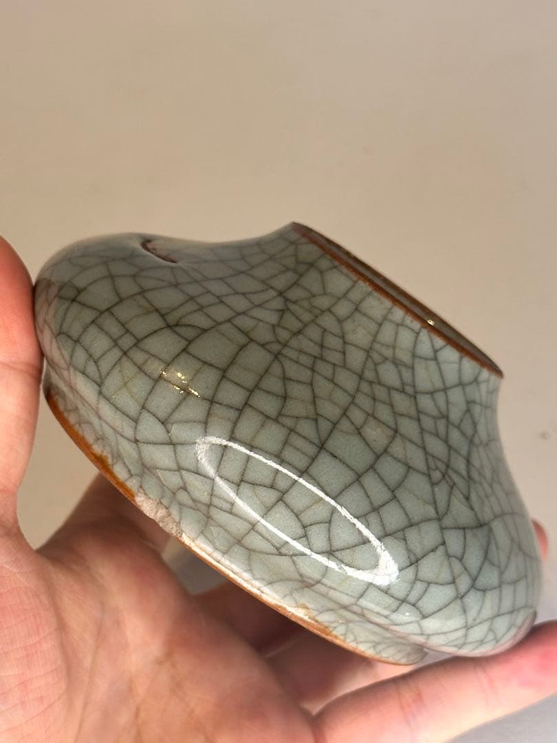 中国 清代 哥窯 水盂 傷あり 古陶磁 骨董品