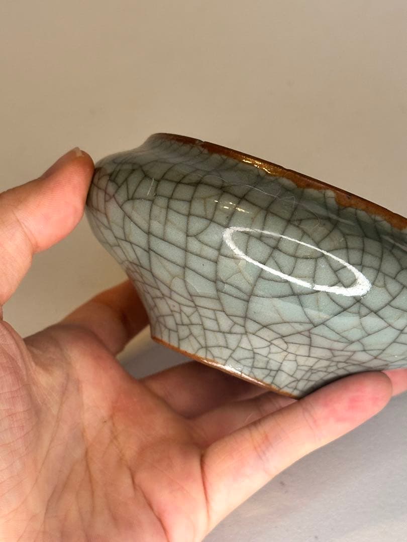 中国 清代 哥窯 水盂 傷あり 古陶磁 骨董品