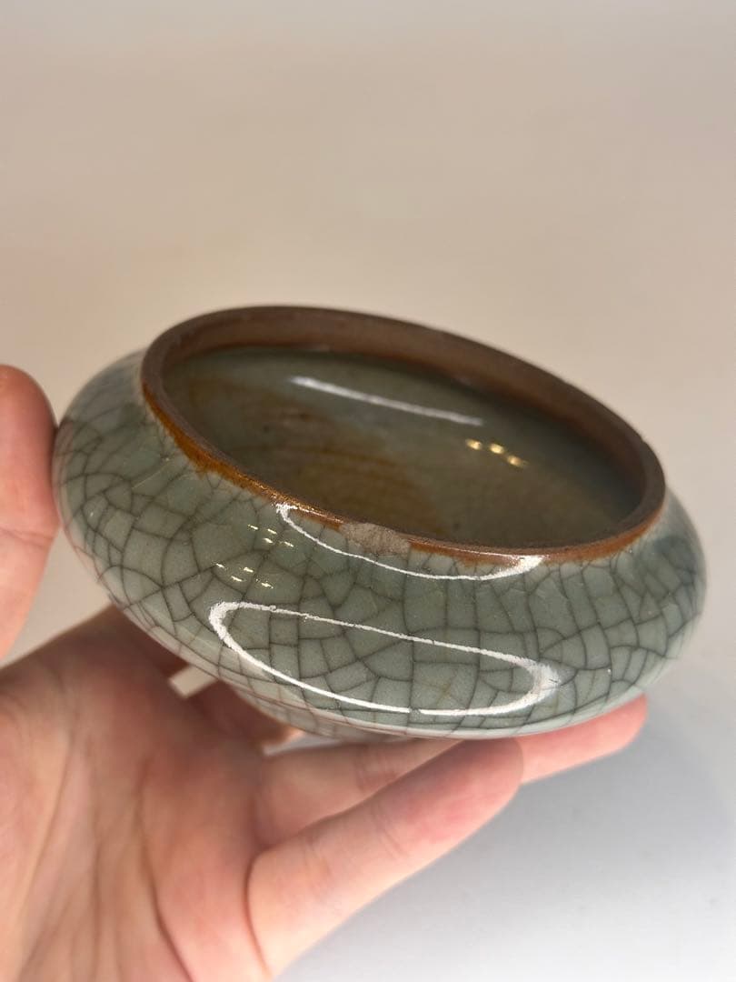 中国 清代 哥窯 水盂 傷あり 古陶磁 骨董品