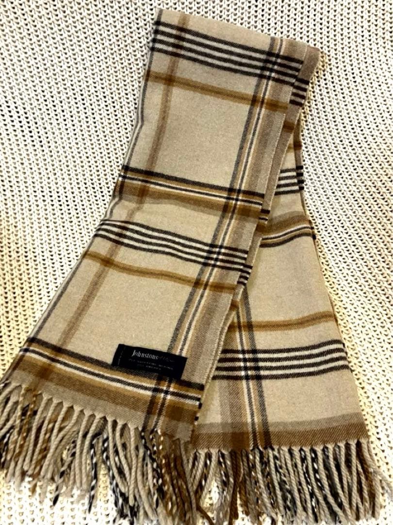 ⭐️Johnstons of Elgin アンゴラ混　チェック柄ストール、ショール