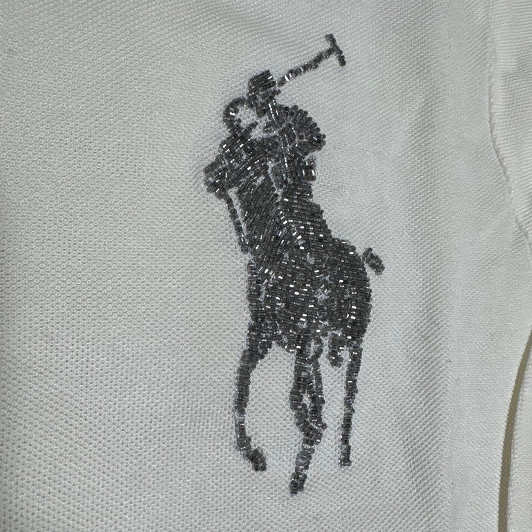 希少　未使用品　ラルフローレンポロシャツ　白　ビーズ刺繍ロゴ　半袖　Mサイズ