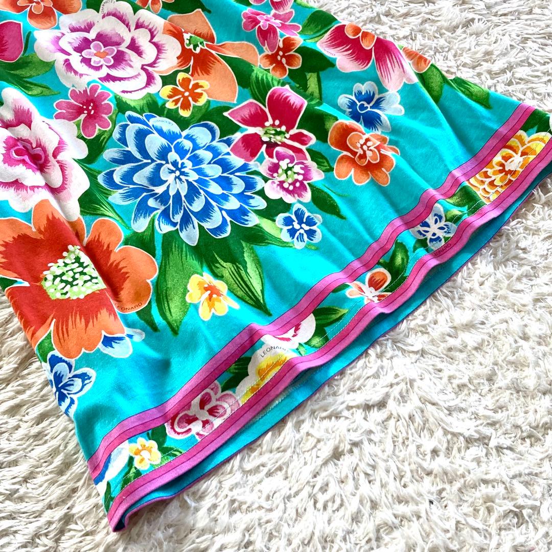 【極美品】レオナール ボタニカル フラワートリム Tシャツ カットソー 花柄 L