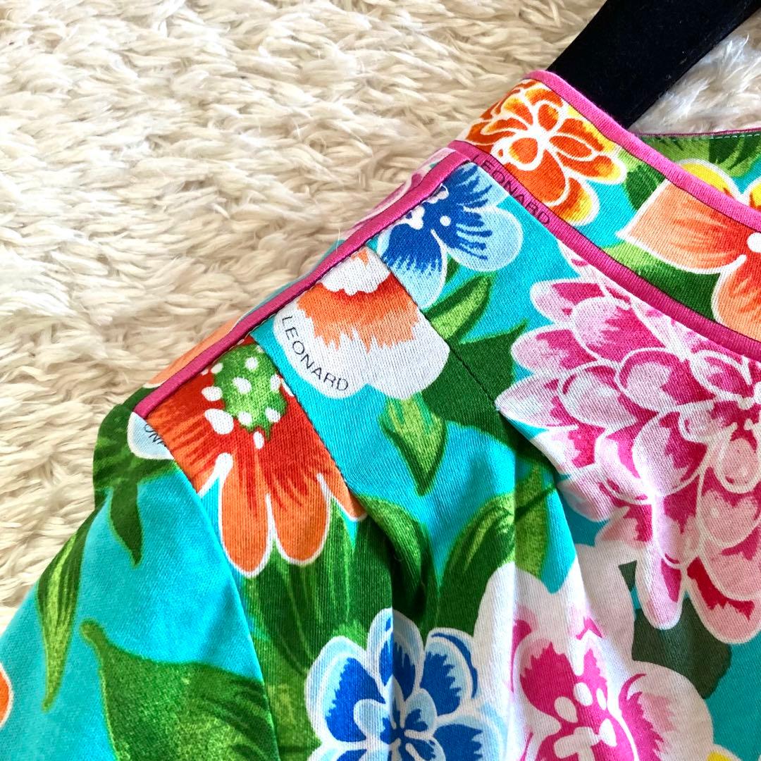 【極美品】レオナール ボタニカル フラワートリム Tシャツ カットソー 花柄 L