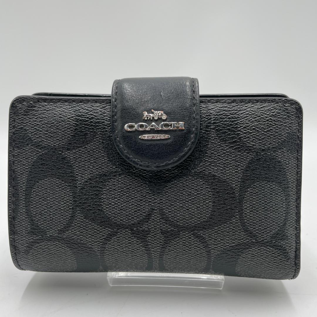 美品 COACH 財布 レザー ブラック シグネチャー