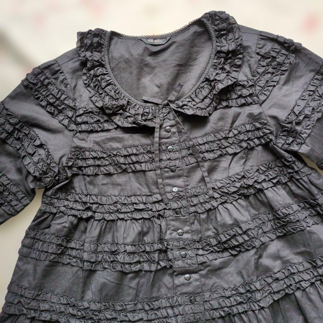 新品 ピンクハウス♥店舗限定 ピコフリルチュニックワンピース／黒