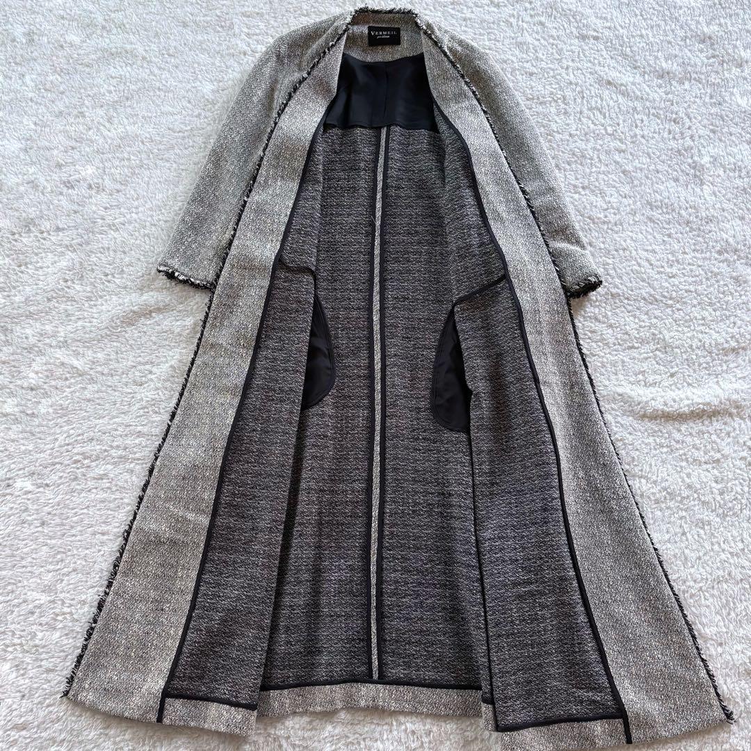美品✨ヴェルメイユパーイエナ ロングコート ツイード ノーカラー グレー