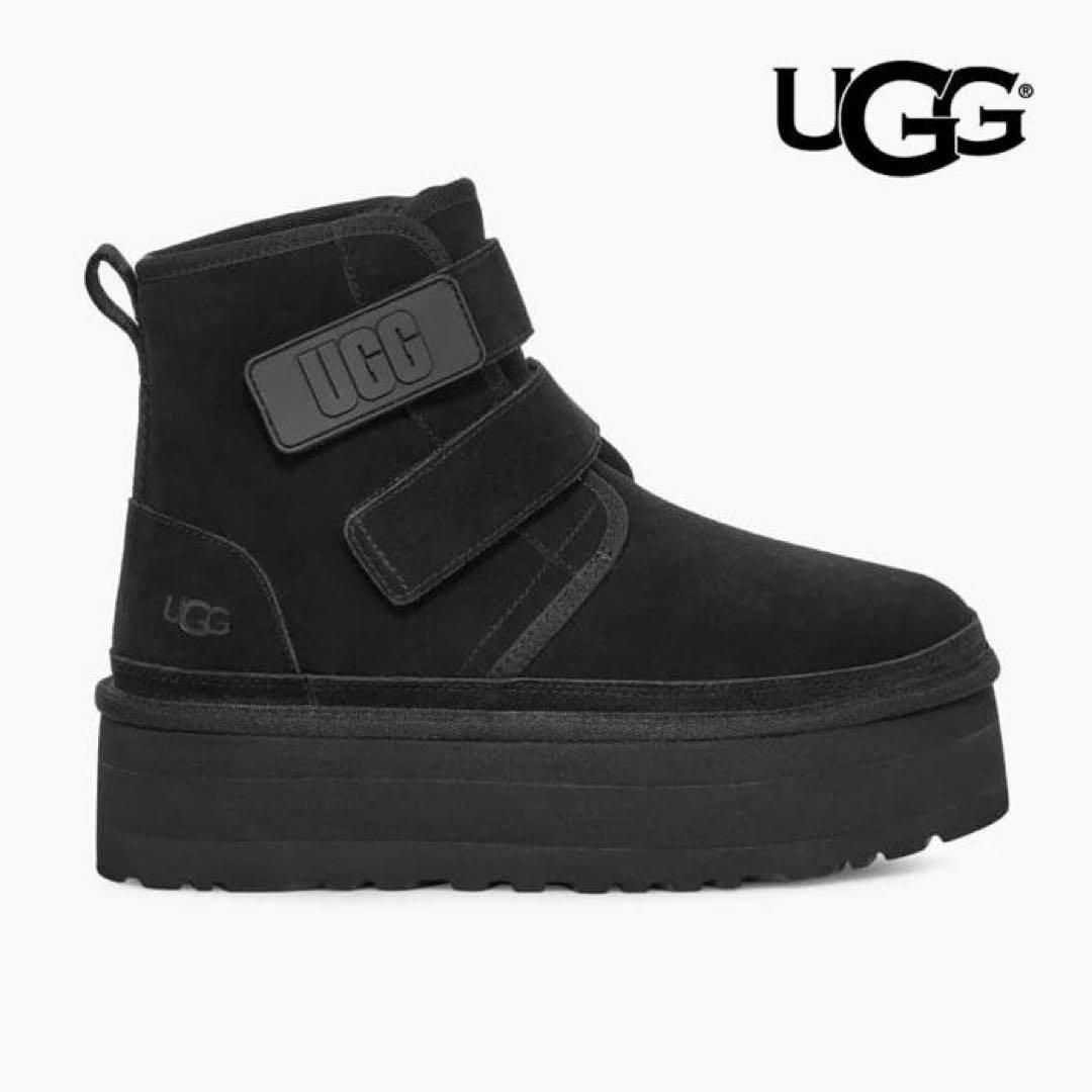 未使用 UGG ニューメルプラットフォーム ブラック ムートンブーツ 厚底ブーツ