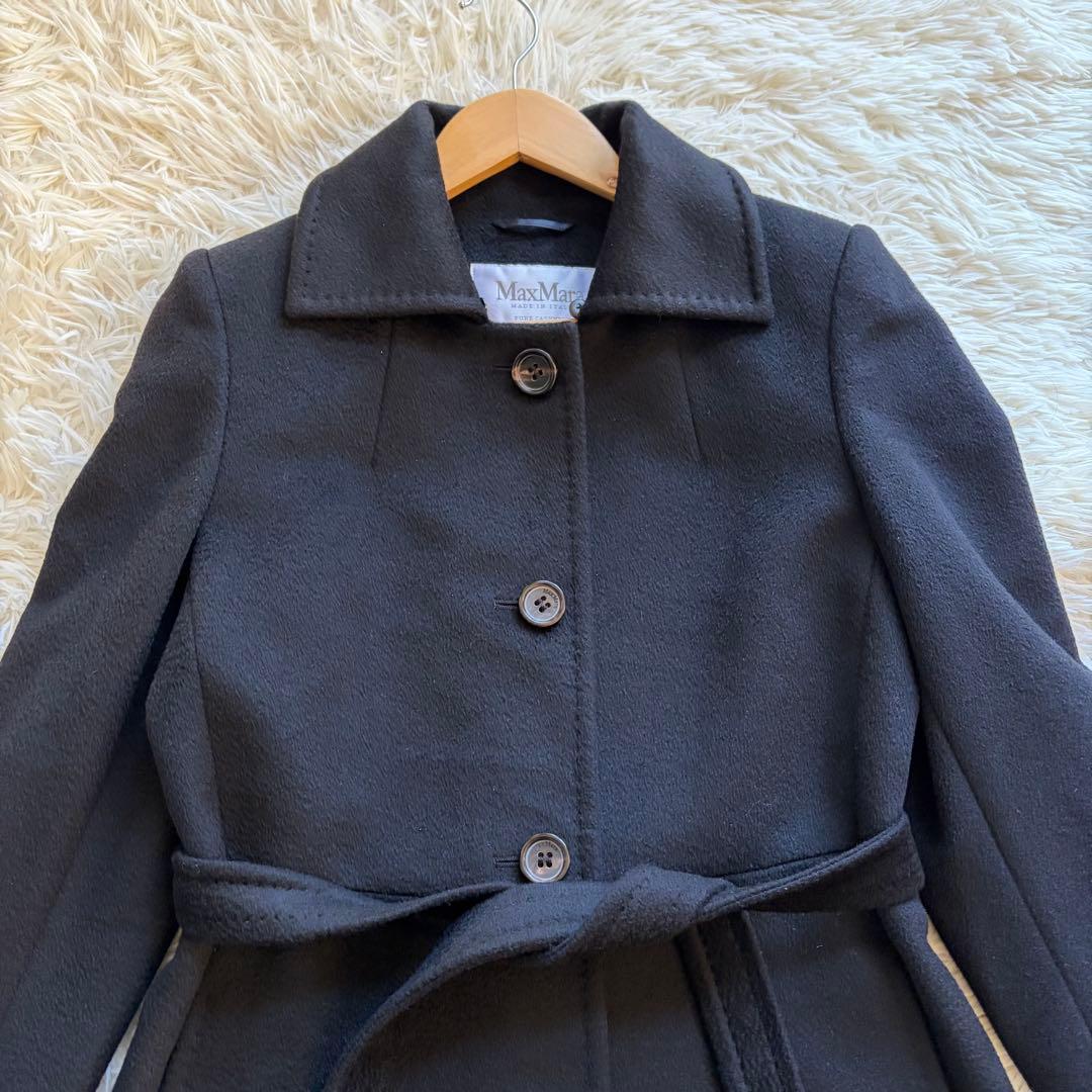 Max Mara 白タグ カシミヤ100% ベルト ロングコート 黒 Lサイズ