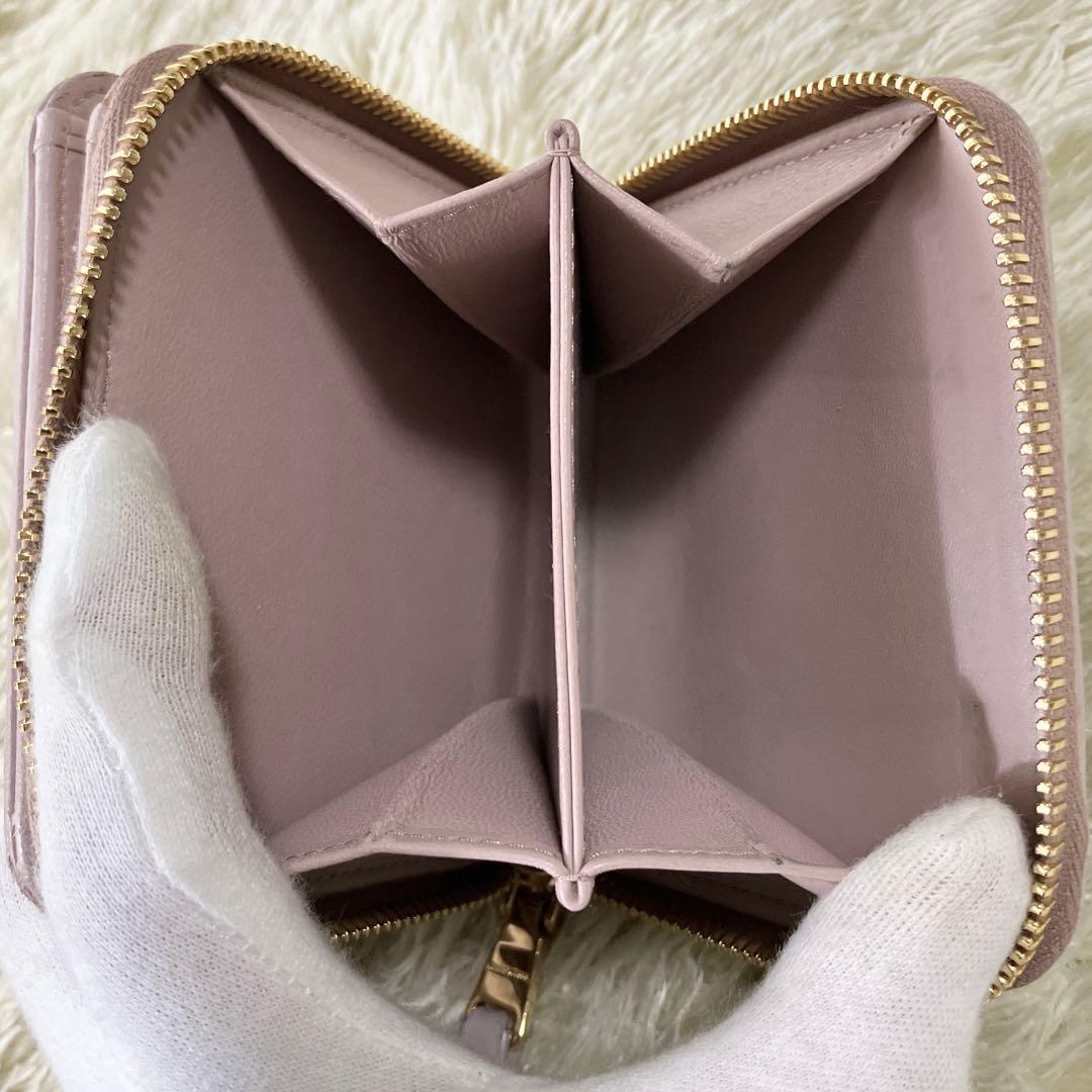 【美品】MIU MIU マテラッセ 二つ折り財布 ラウンドファスナー ピンク