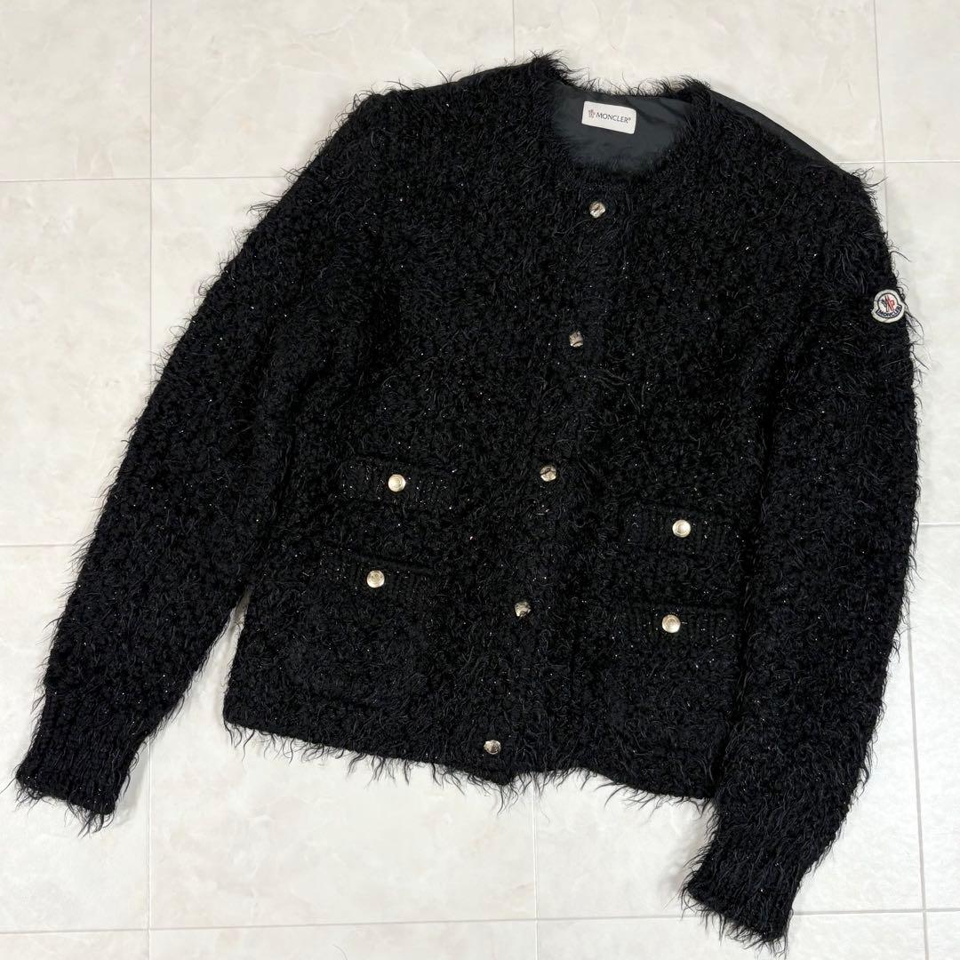 美品 モンクレール MONCLER ツイード カーディガン ワッペン ブラック