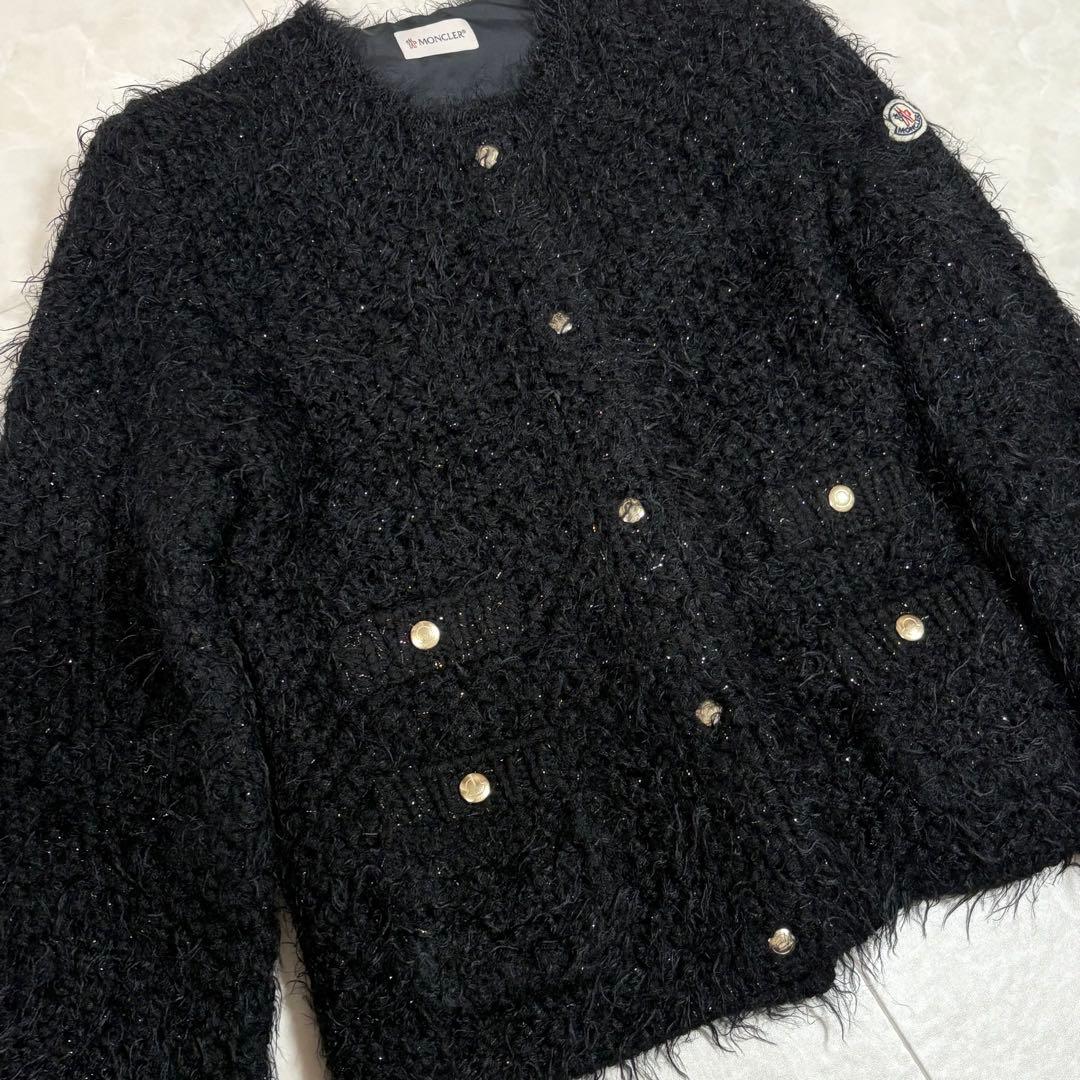 美品 モンクレール MONCLER ツイード カーディガン ワッペン ブラック