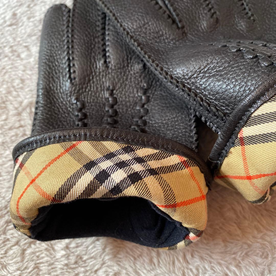 [美品] Burberry ブラックレザー手袋　紳士 レア