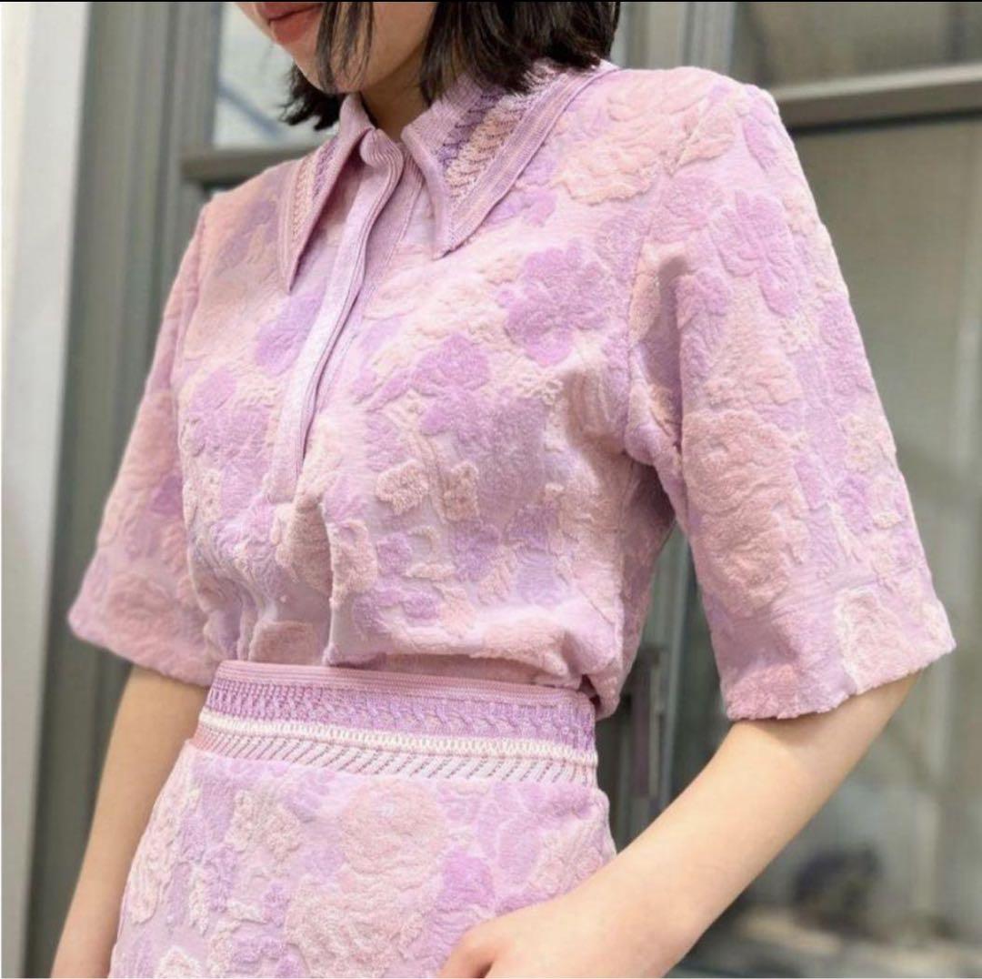 マメクロゴウチ　22年　花柄Velour Jacquard Polo Shirt