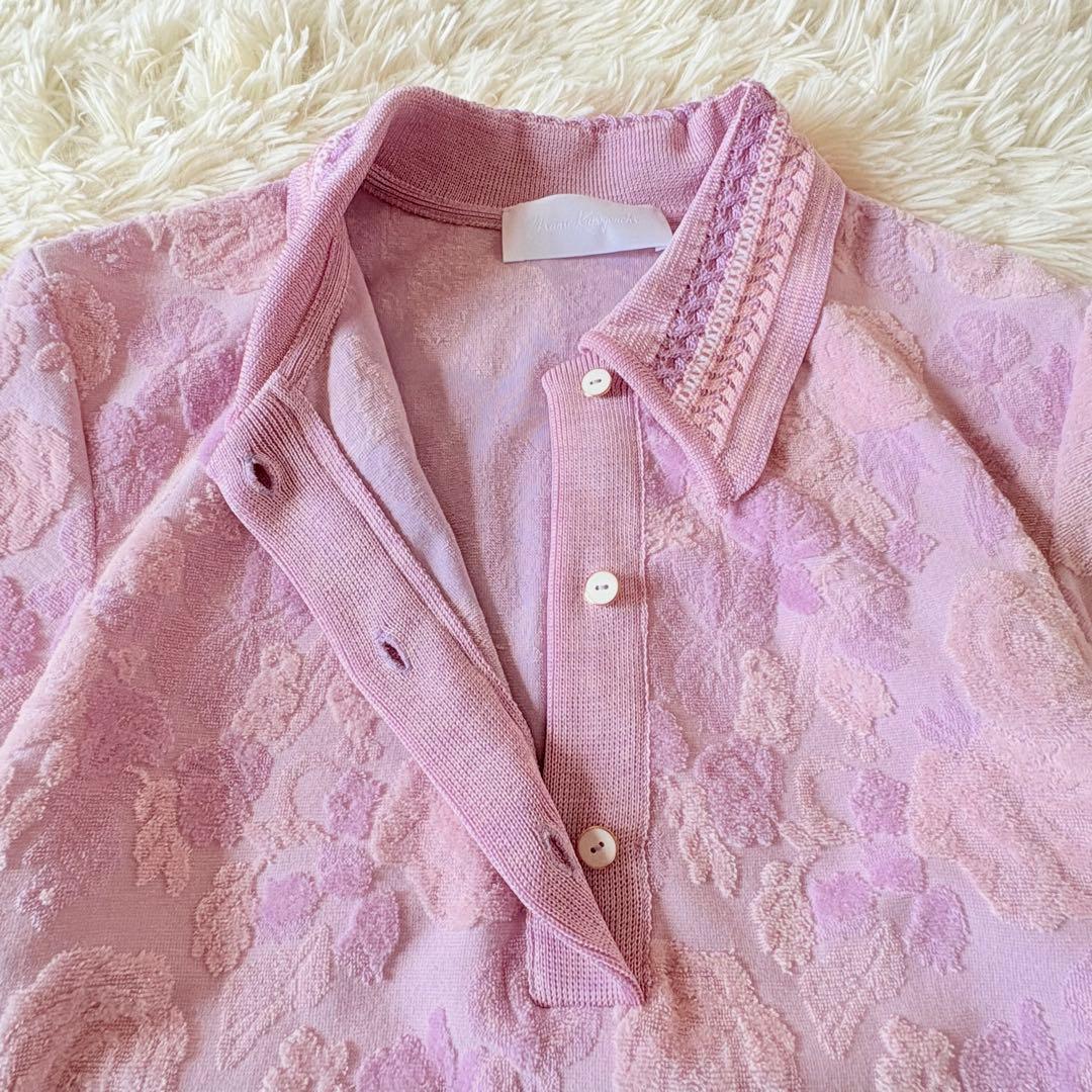 マメクロゴウチ　22年　花柄Velour Jacquard Polo Shirt