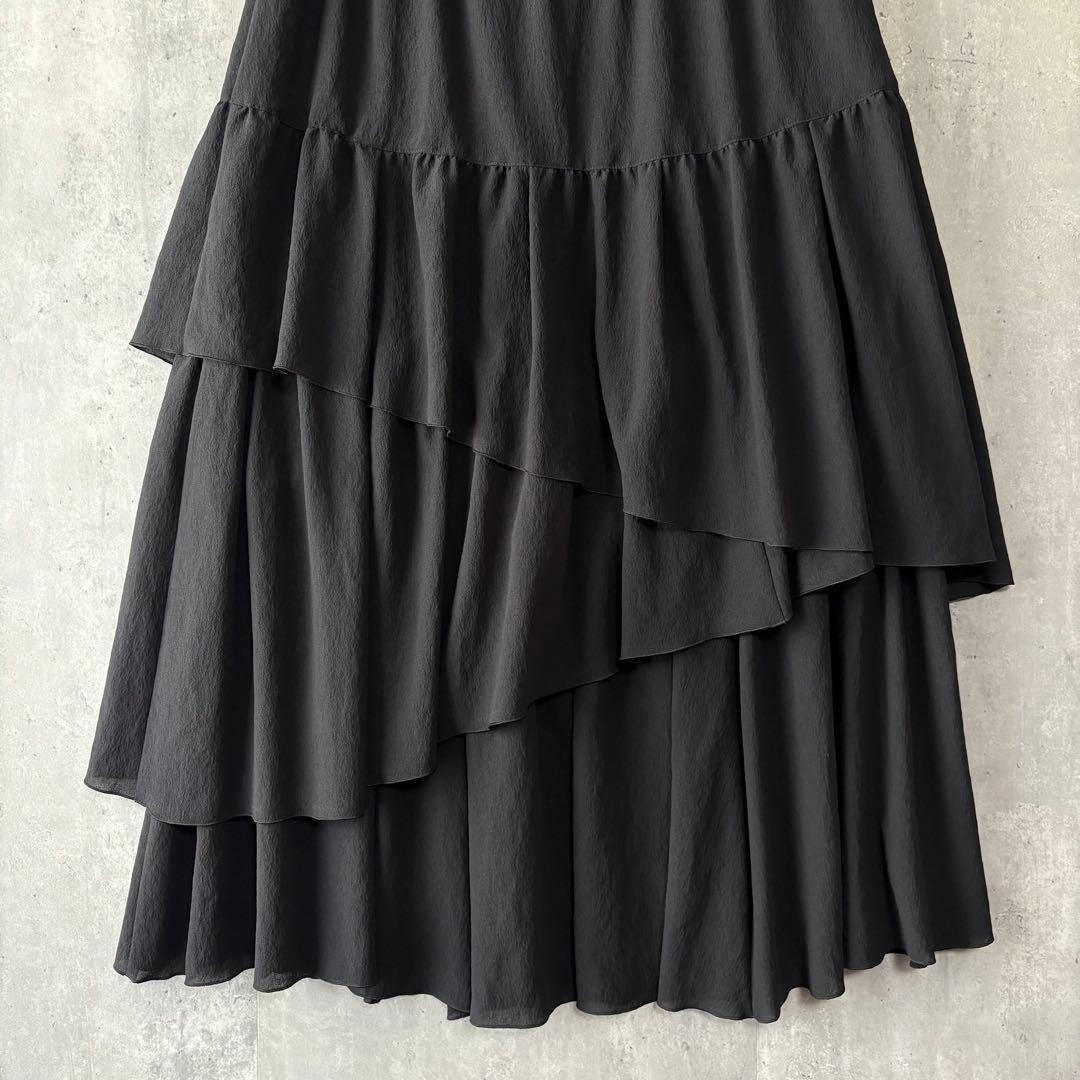 23区 エアリージョーゼット ティアード スカート 黒 大きいサイズ 46 新品